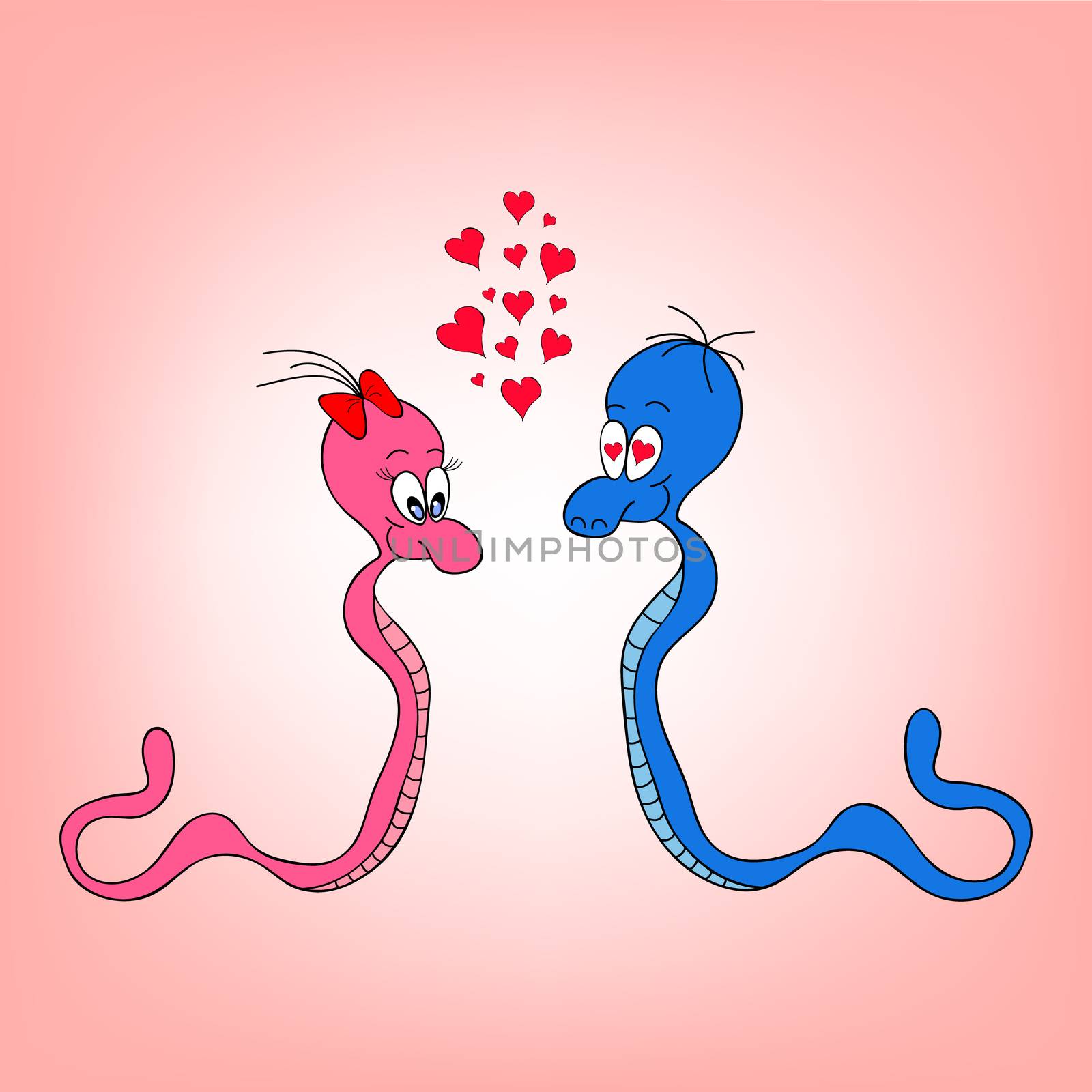 Male and female worms in love. Valentine card