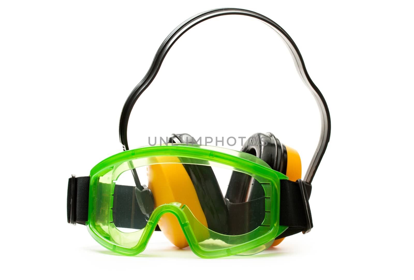 Green goggles with earphones