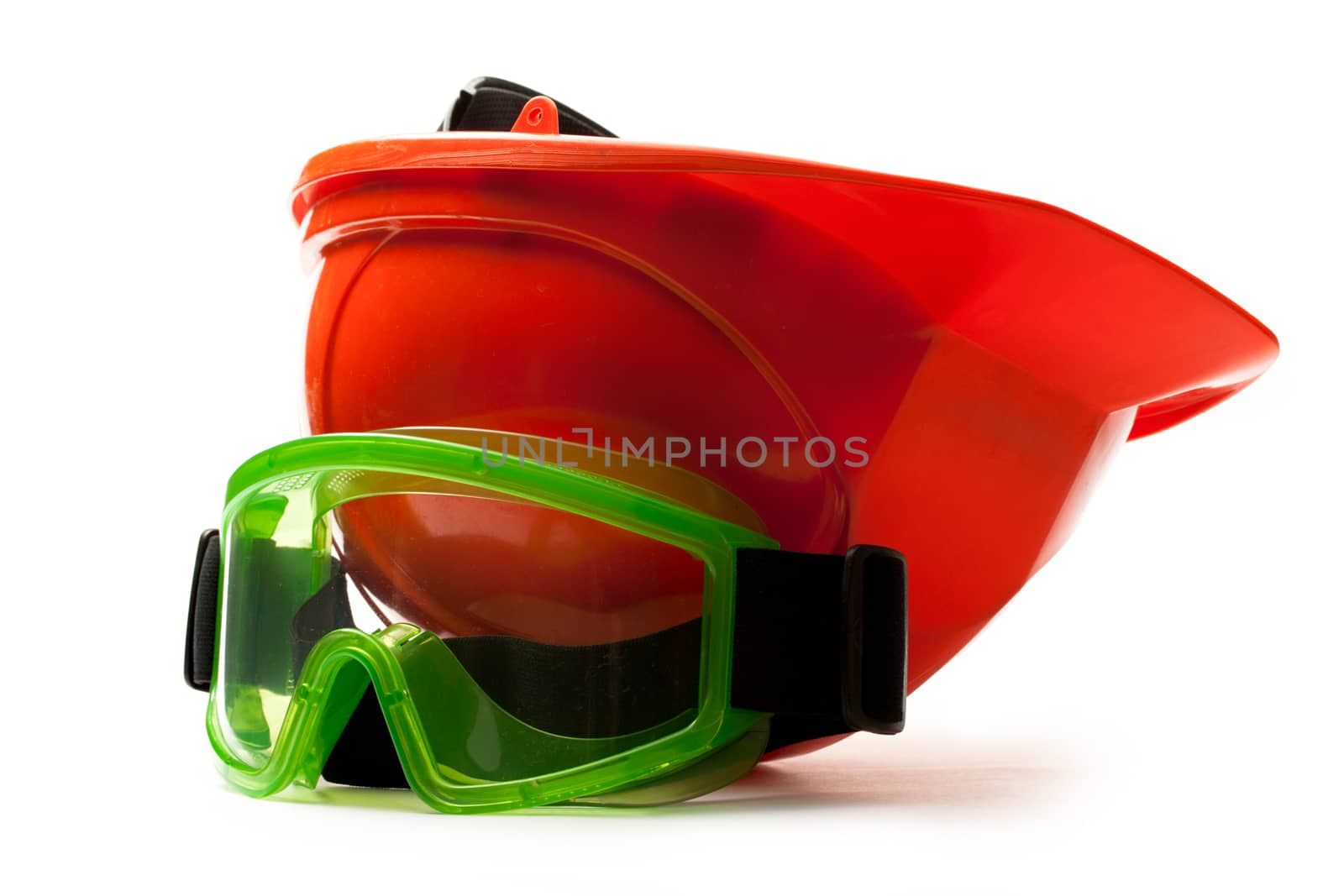 Red safety helmet with goggles by Garsya