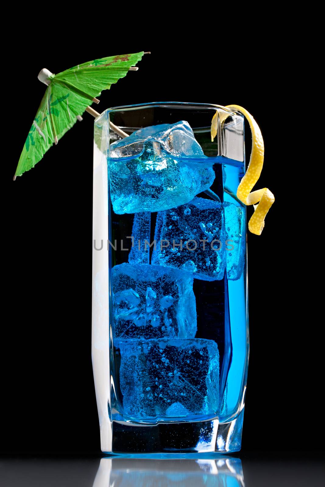 Blue curacao cocktail with decoration