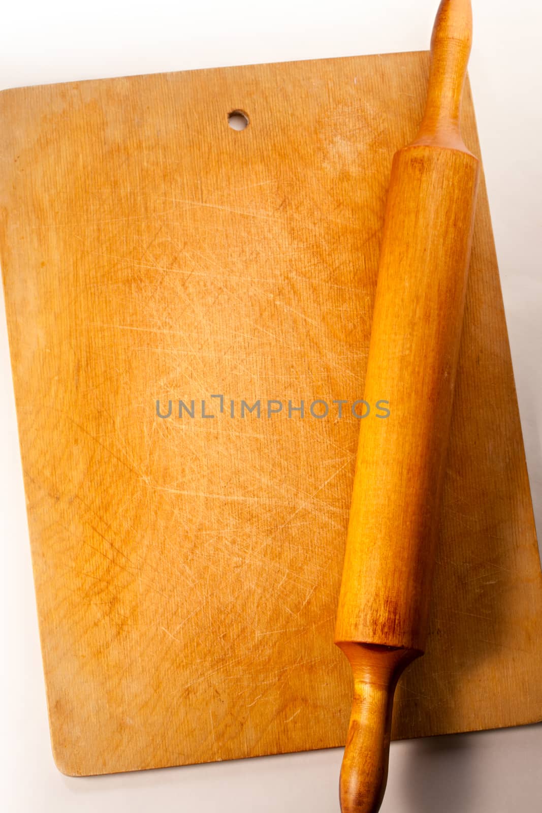 Rolling pin and wooden breadboard