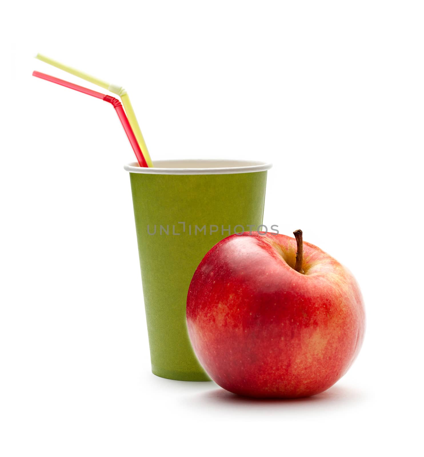 Paper cup with straws and apple by Garsya