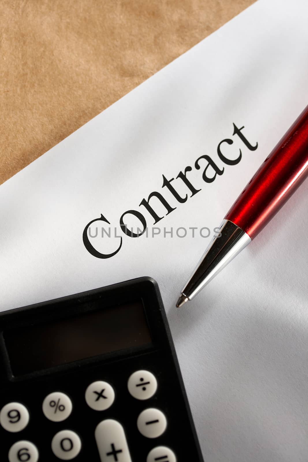 Contract conception with pen and calculator