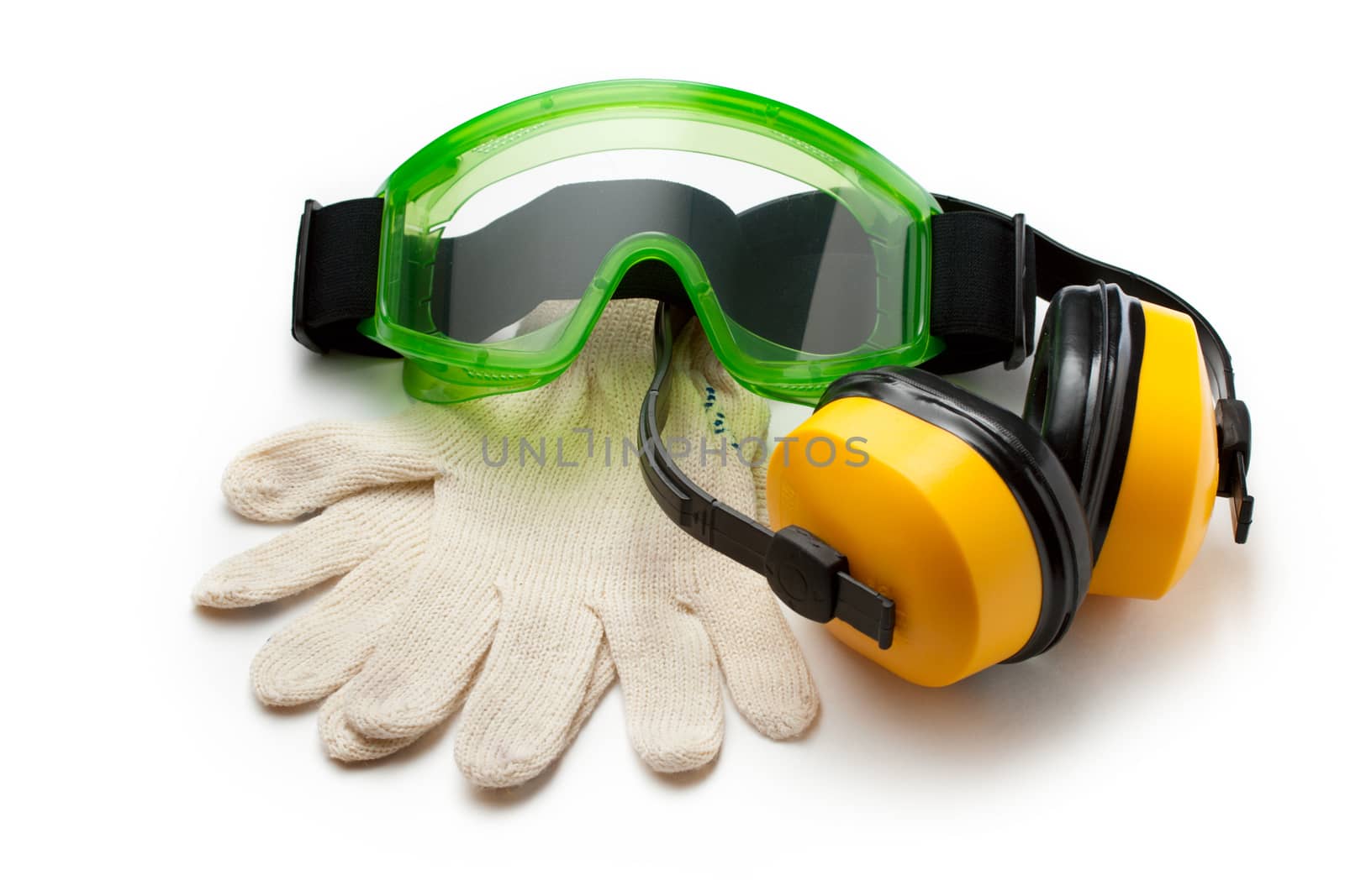 Green goggles with gloves and earphones by Garsya