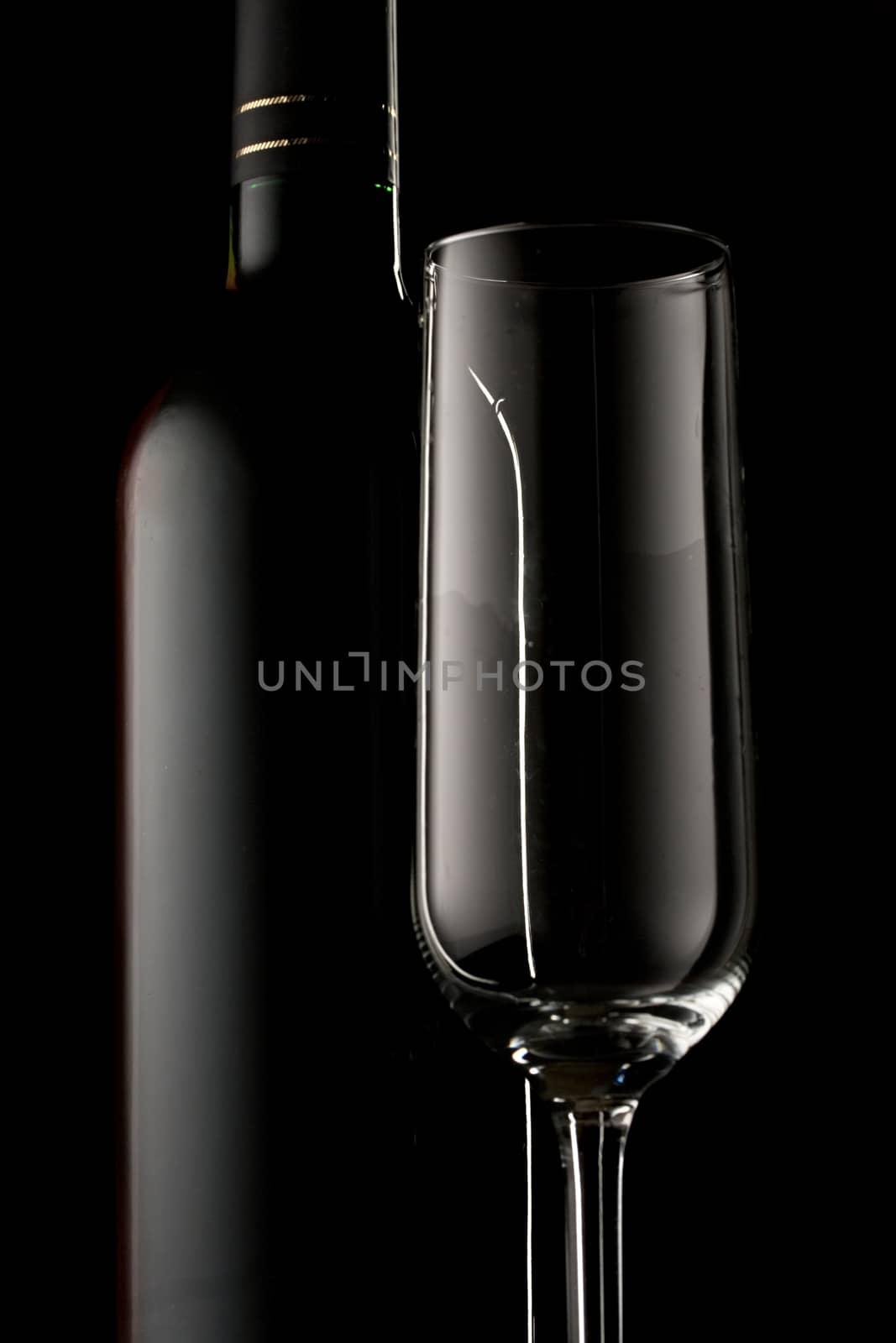 Bottle of wine and empty glass by Garsya