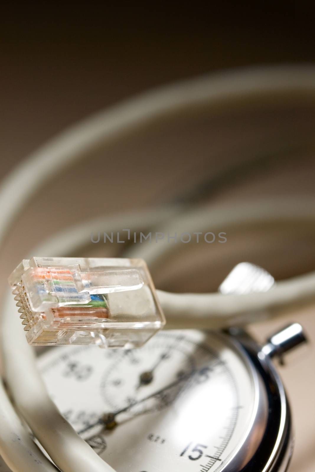 Ethernet cable and stopwatch