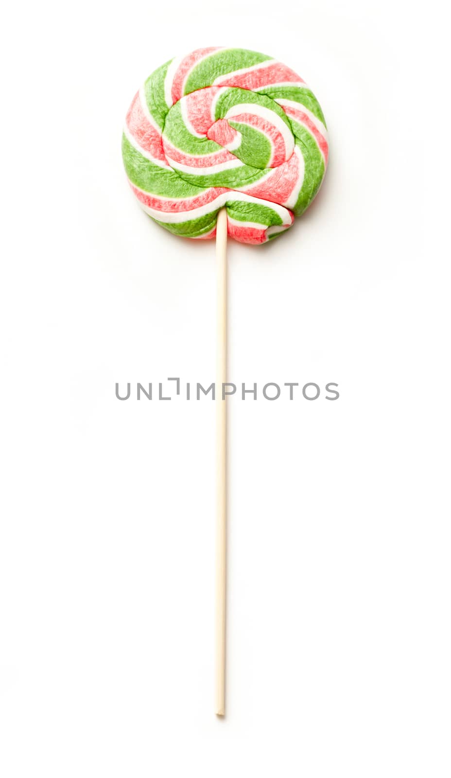 Bright lollipop candy on white background