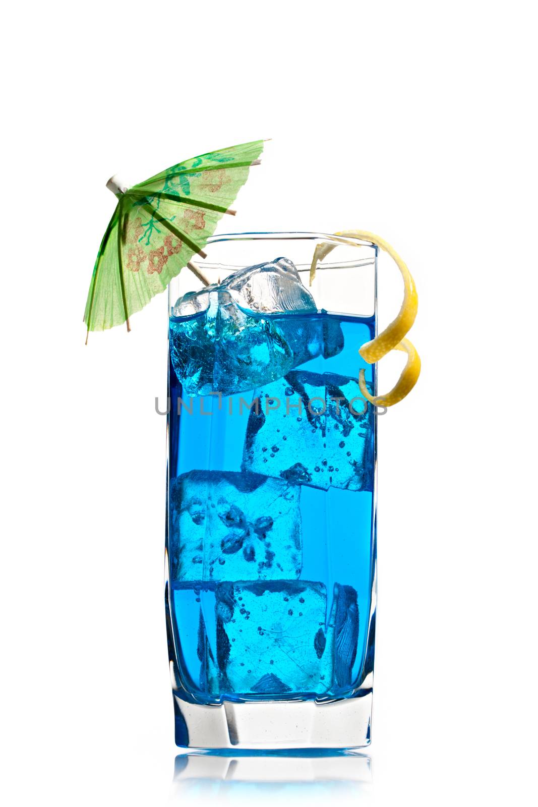 Blue curacao cocktail with decoration by Garsya