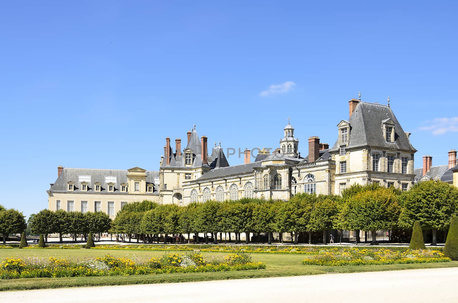 External views of the beautiful park and the castle of Fontainebleau