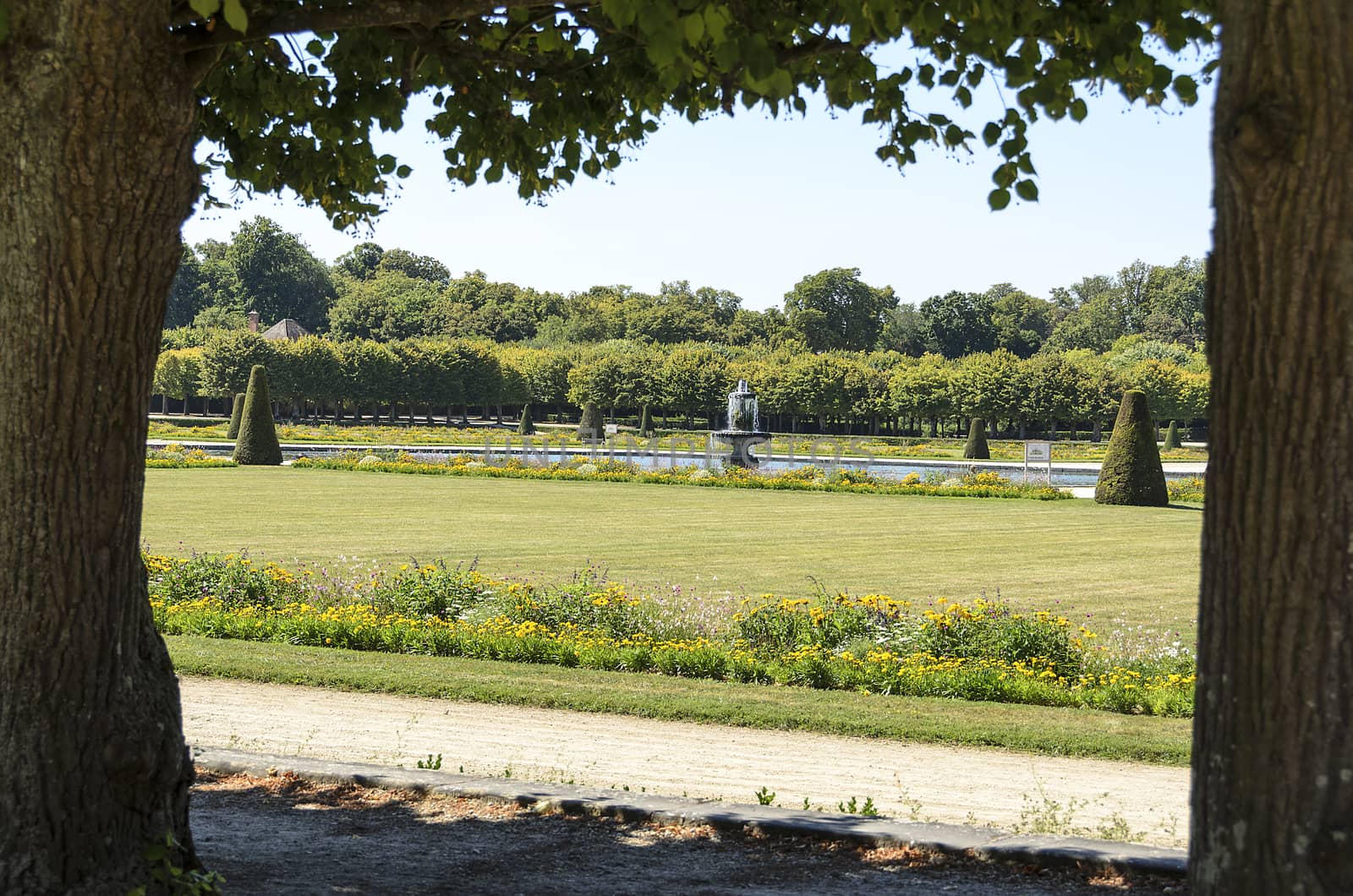 External views of the beautiful park and the castle of Fontainebleau