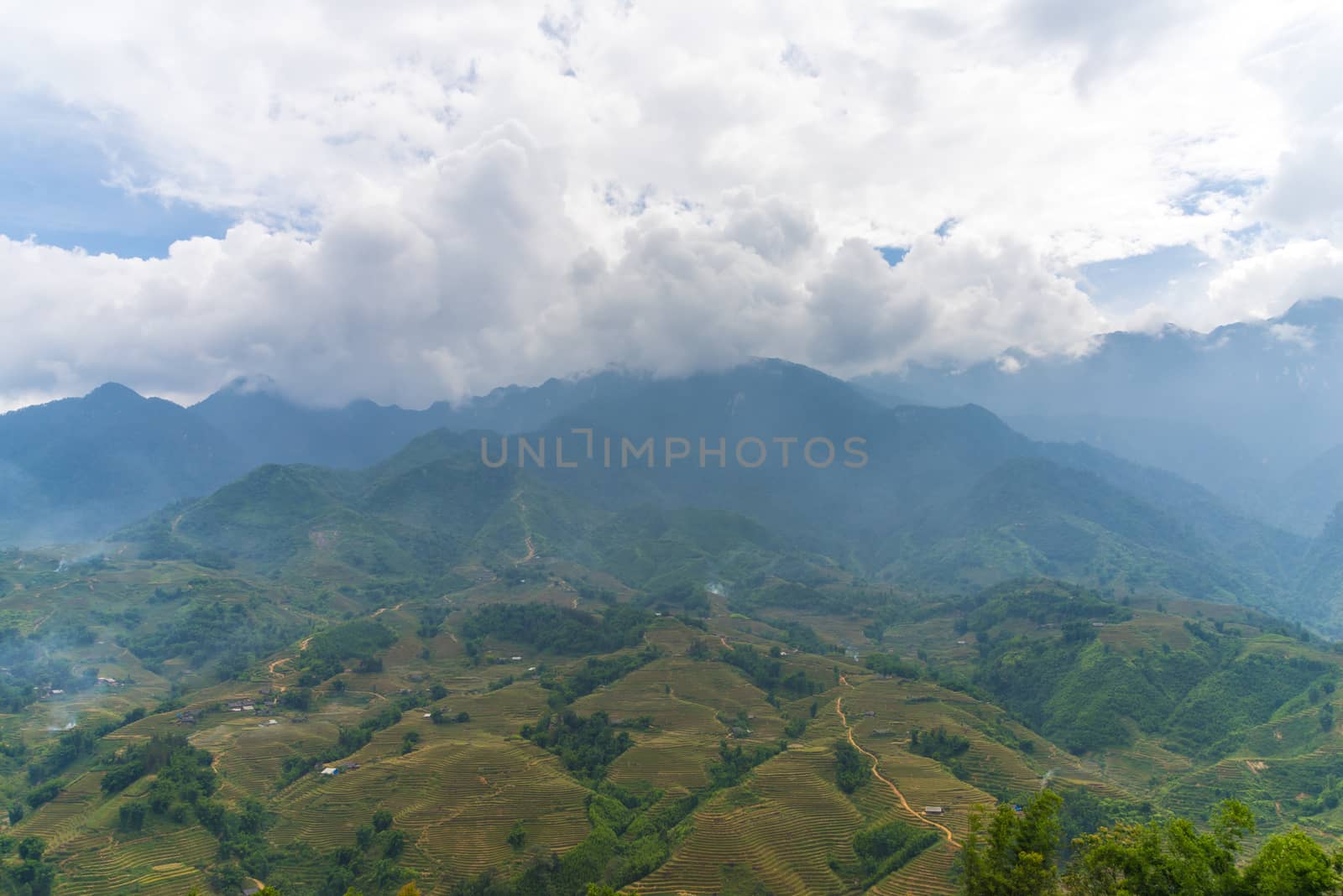 Beautiful View of mountains contain terraced fields by iamway