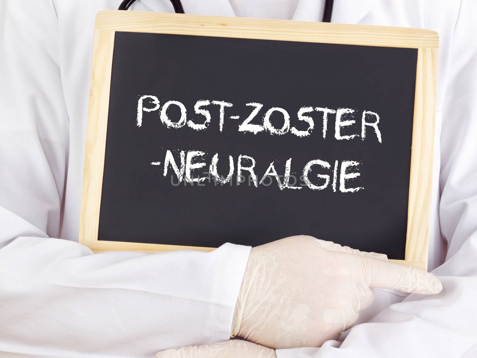 Doctor shows information: postherpetic neuralgia in german