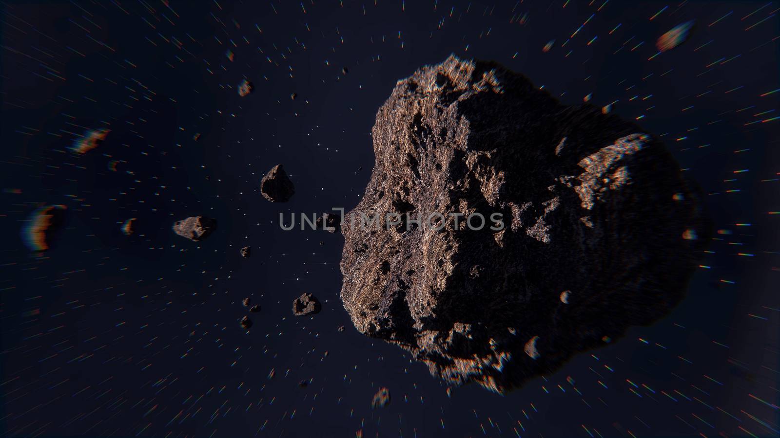 Illustration of space scene with asteroids