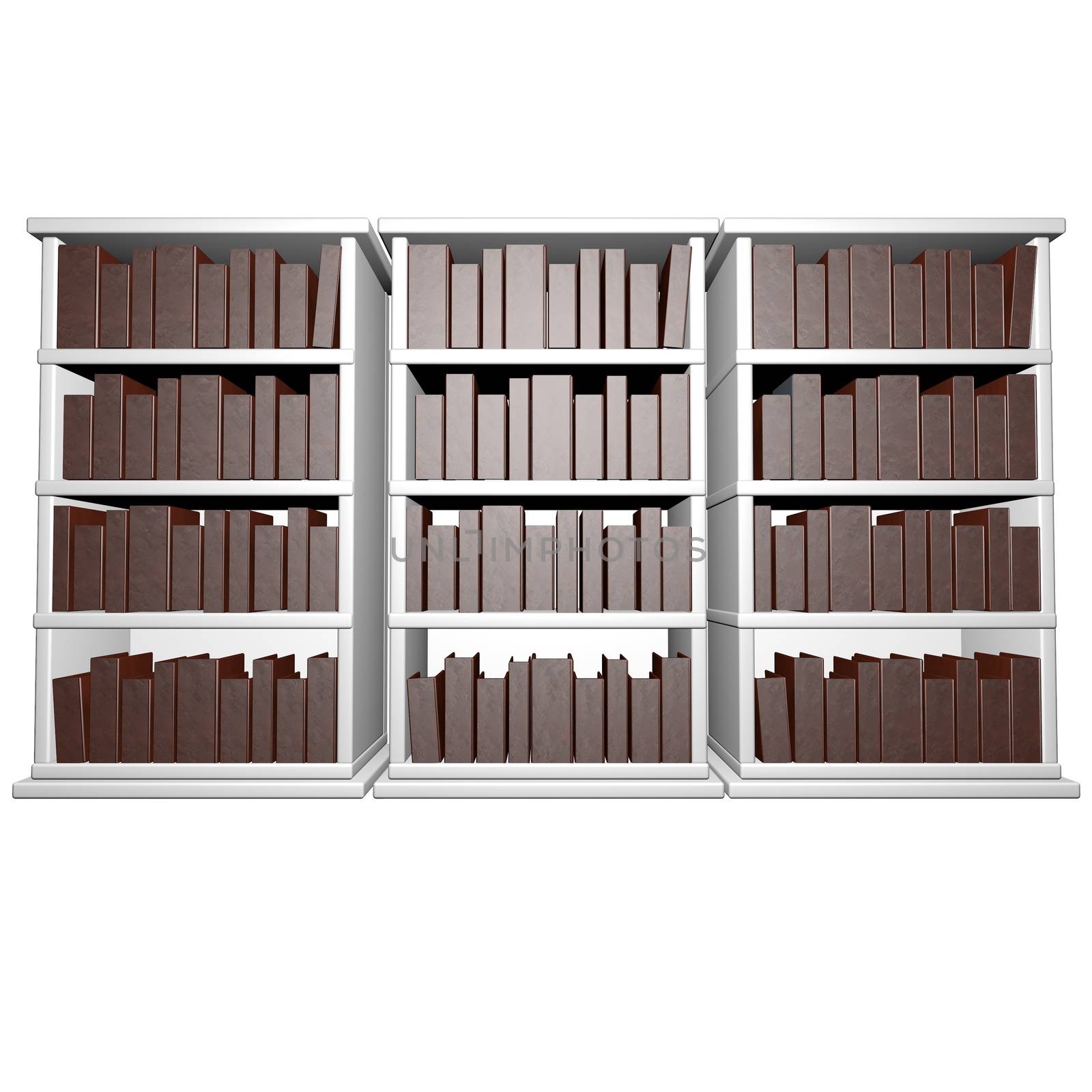 Libraries in a row, isolated over white, 3d render