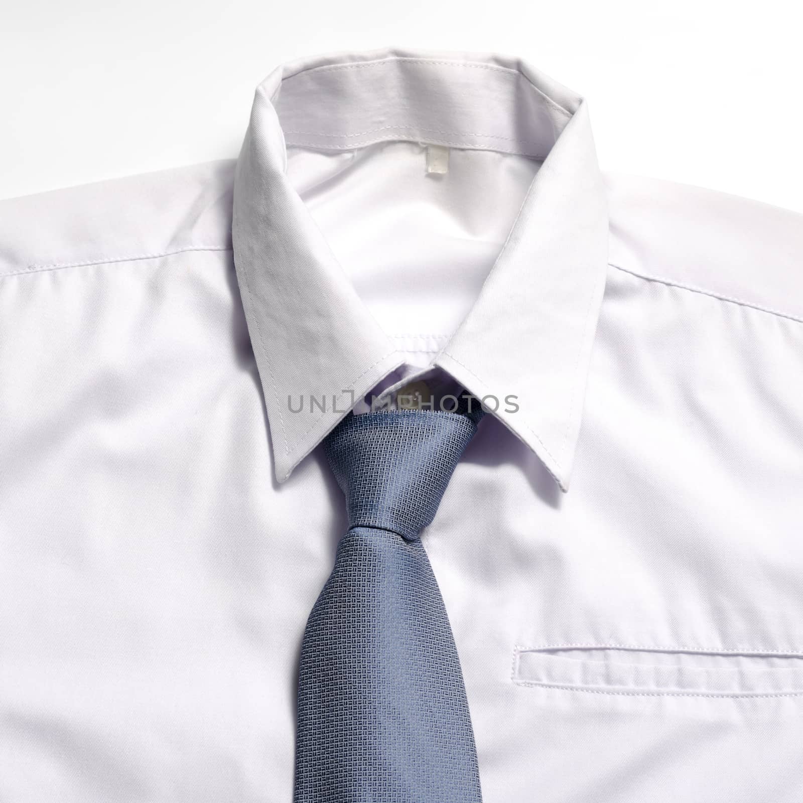 cloth white shirt with blue neck tie