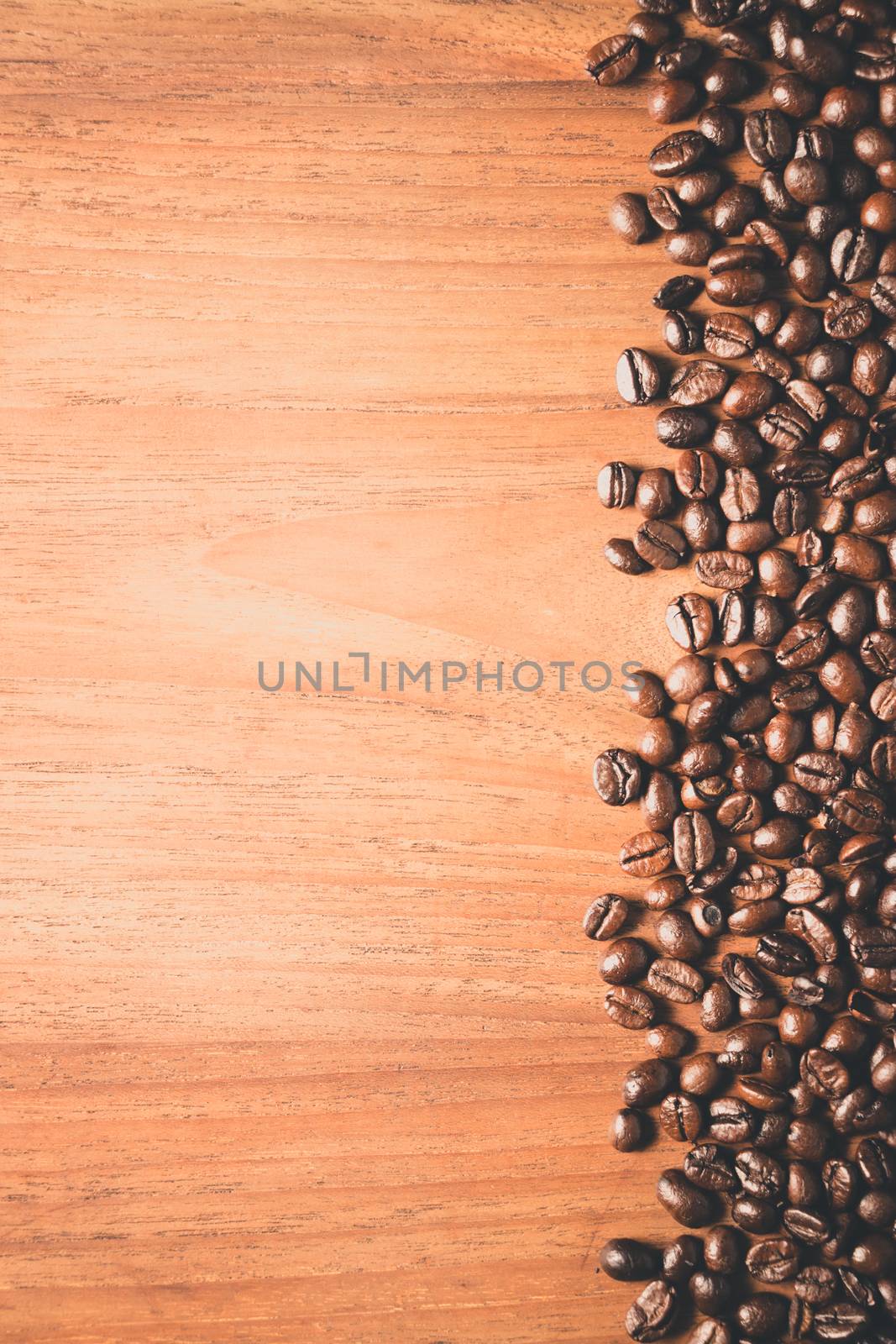 Coffee on teak wooden background, vintage