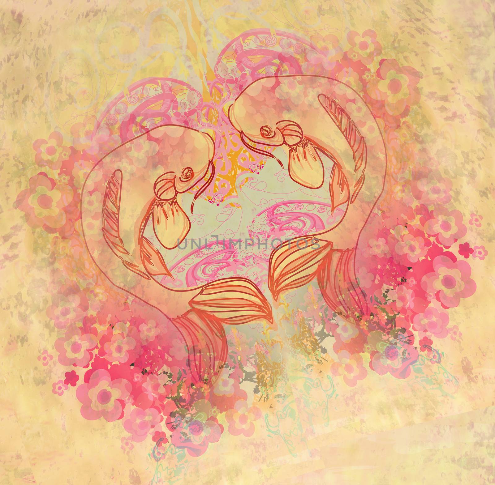 japanese carp koi fish on vintage background