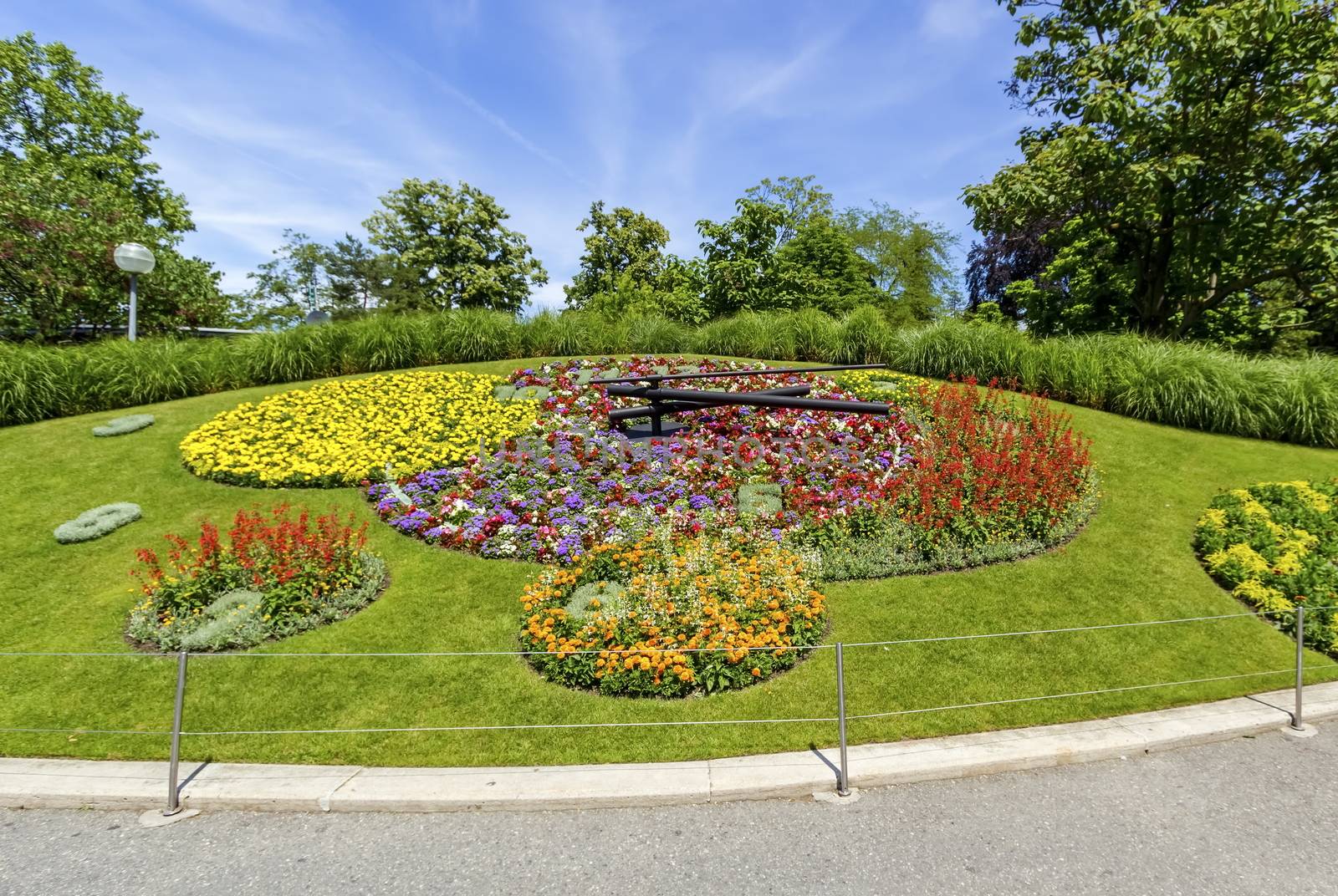 Famous flower clock in Geneva by day, Switzerland