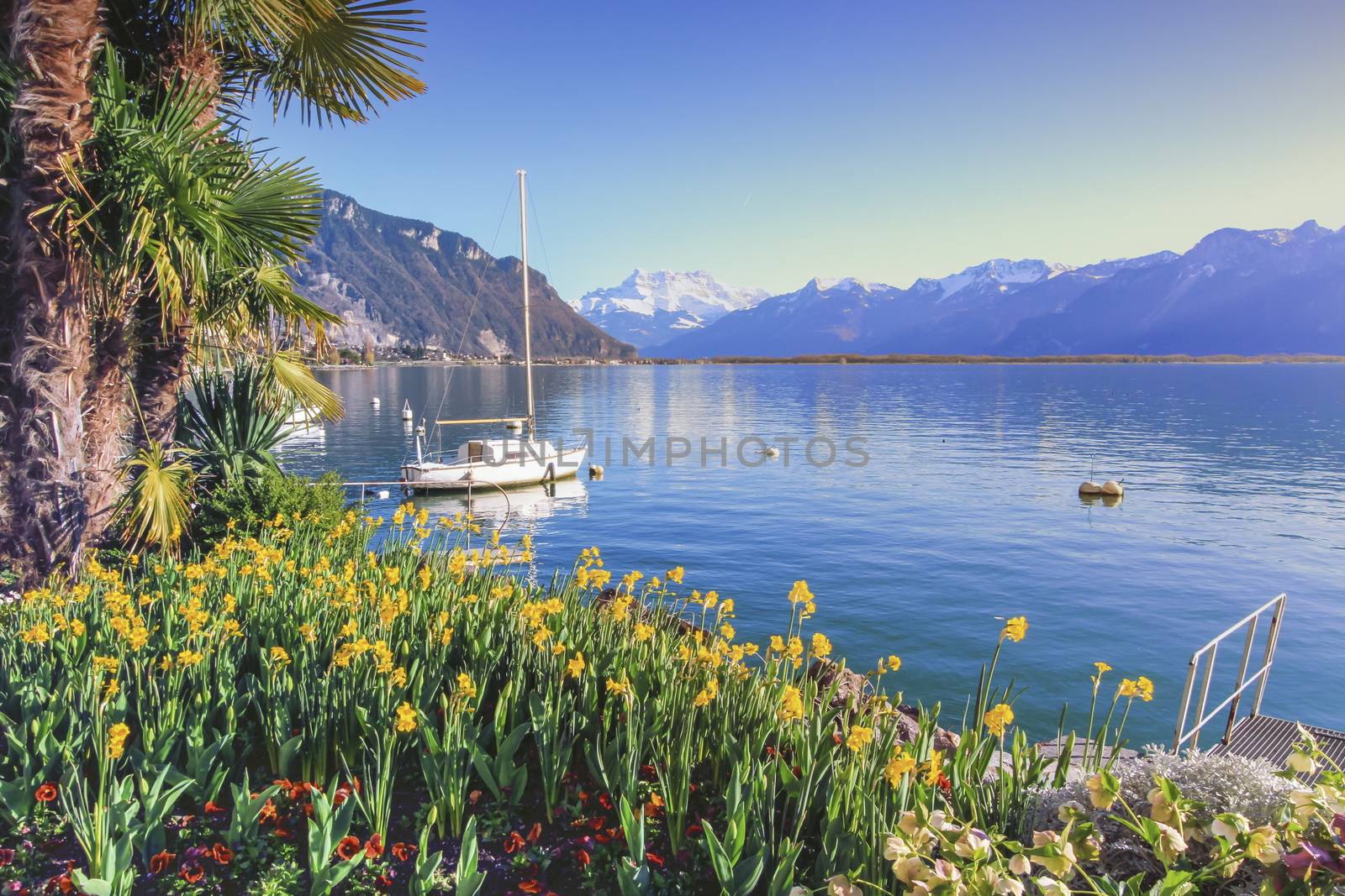 Geneva lake at Montreux by day, Vaud, Switzerland