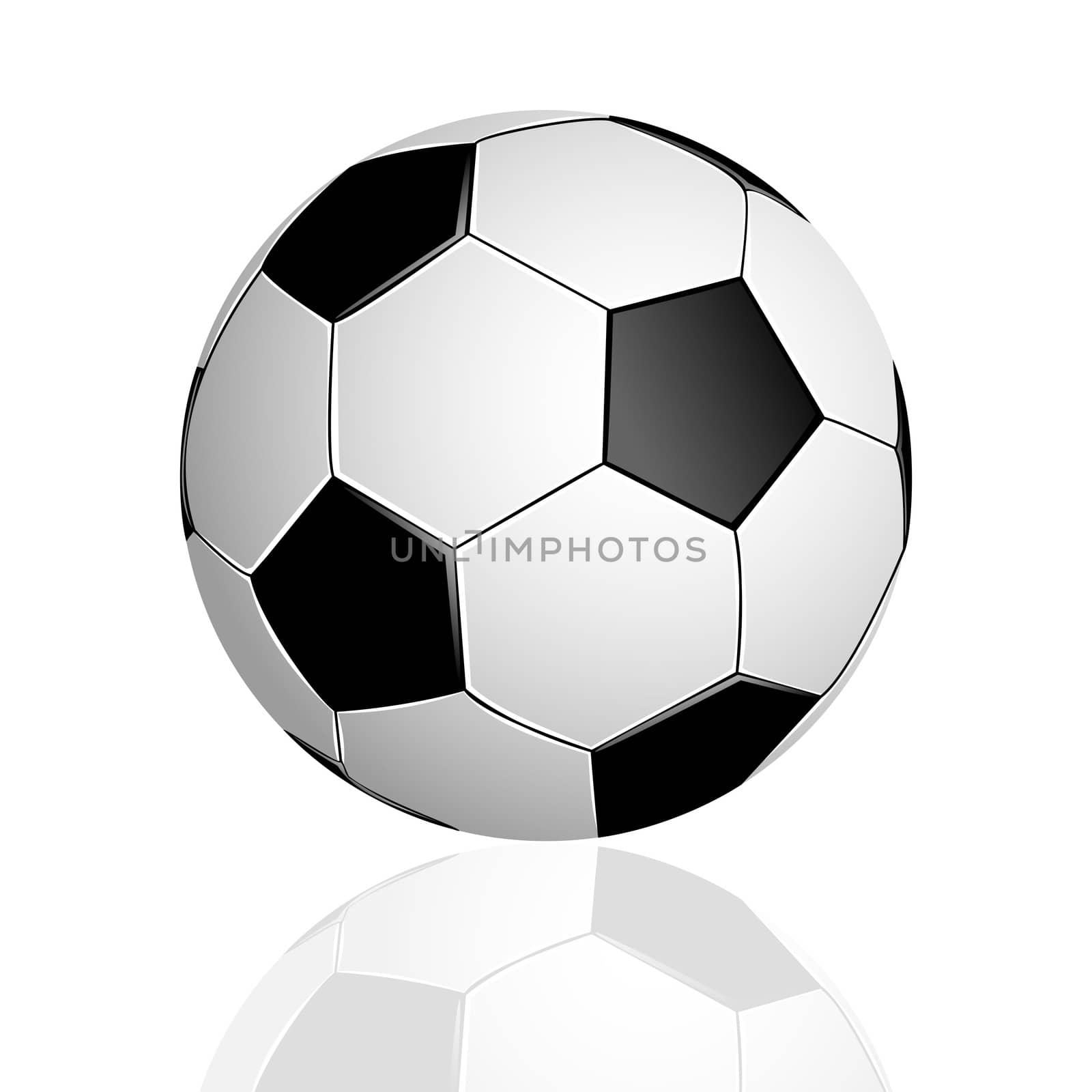 Soccer ball with reflection on white background.