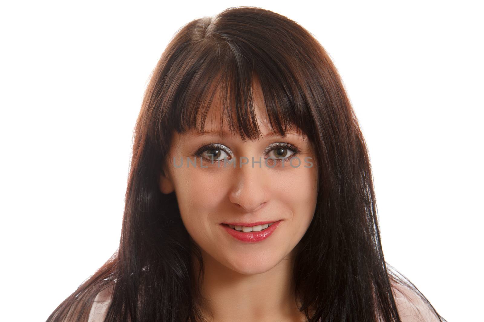 Smiling young woman on a white background