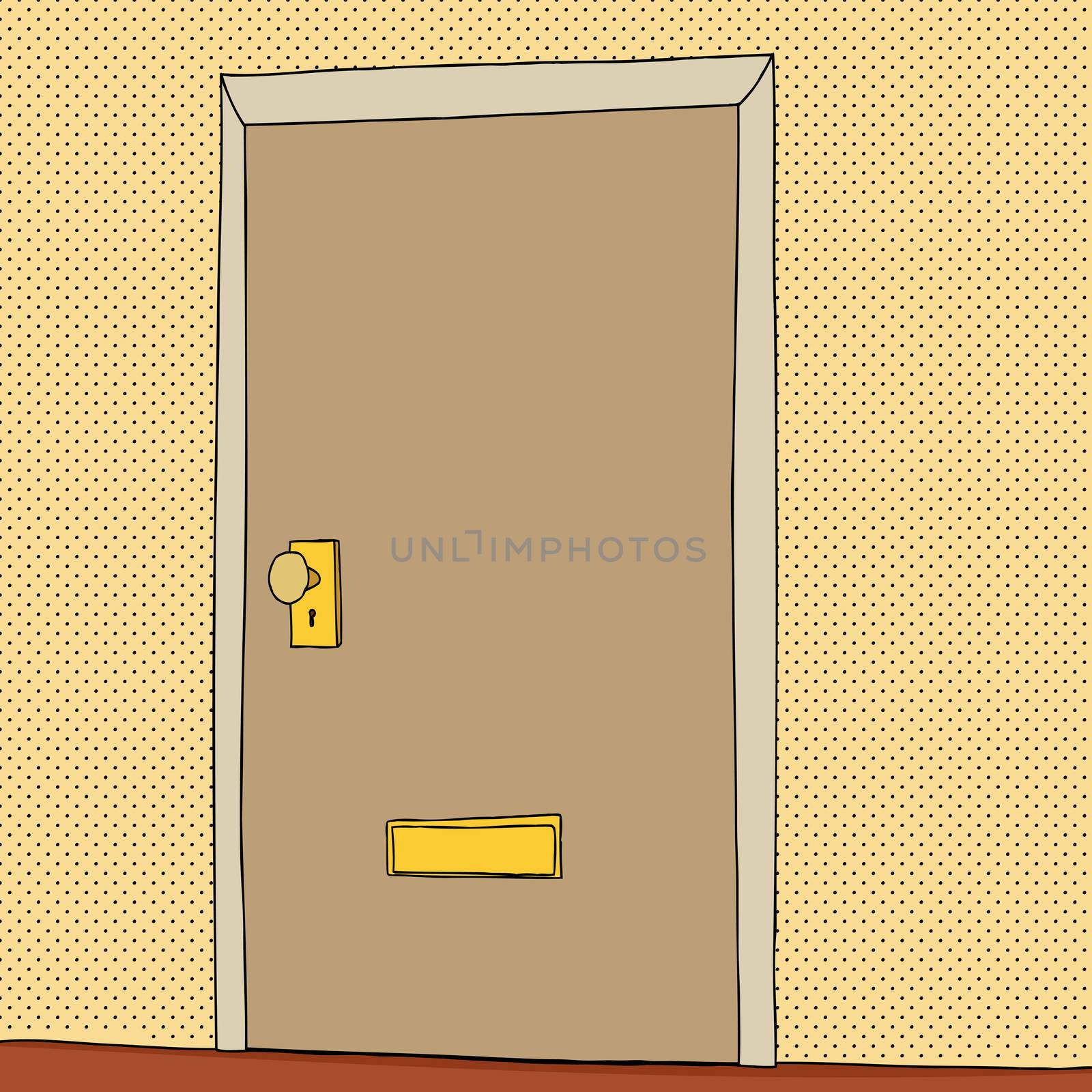 Single closed door with mail slot cartoon