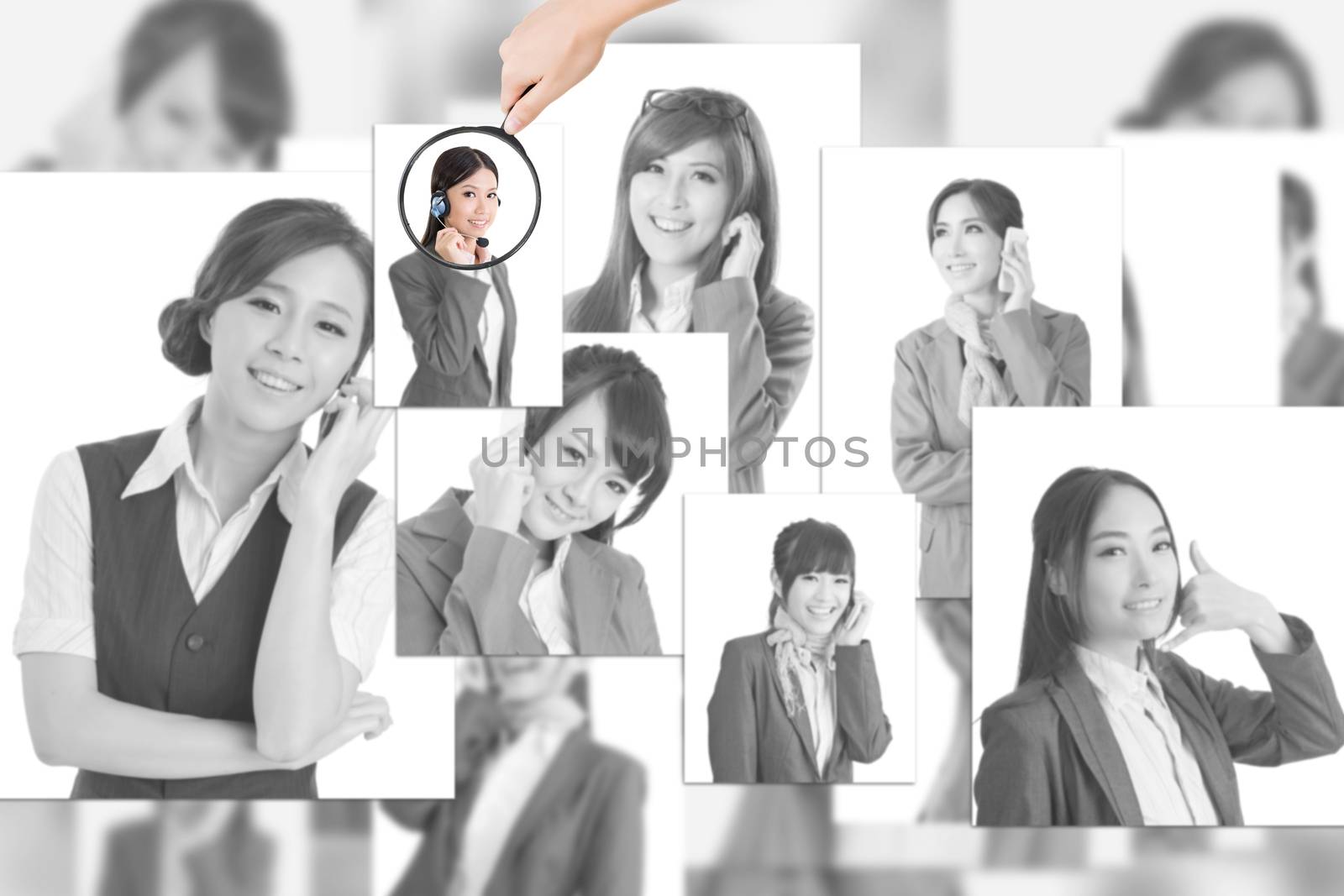 Concept of human resources, choose the right person from the people screen wall.