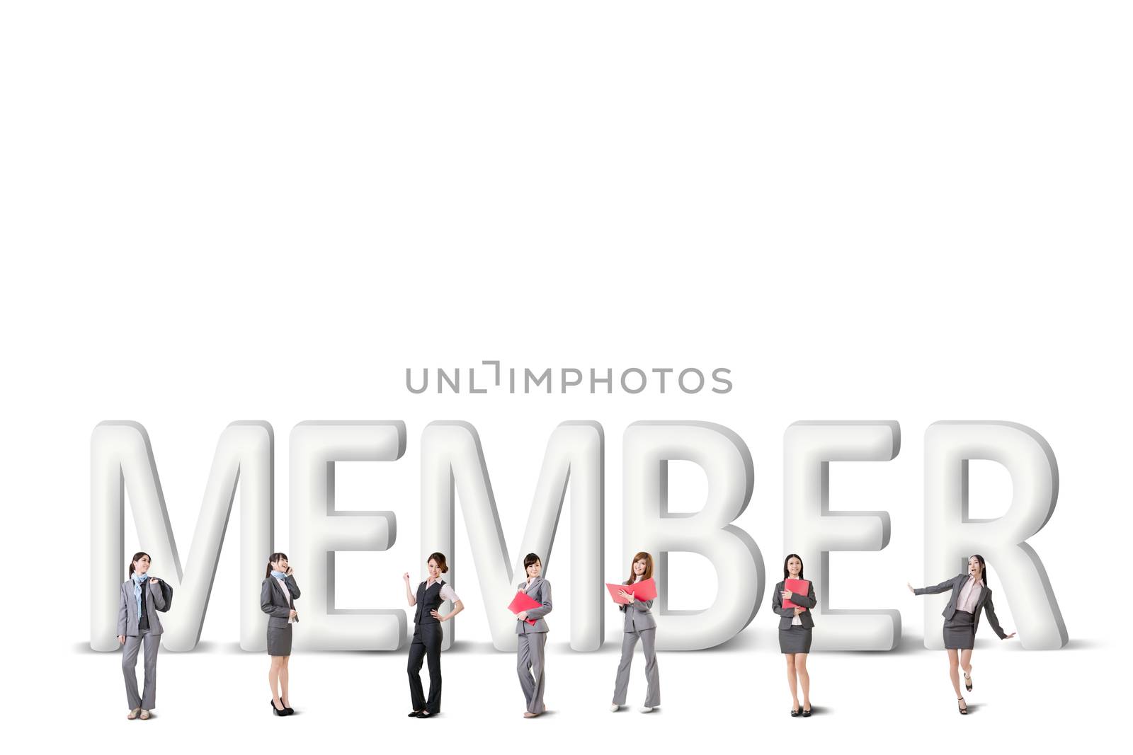 Concept of partner, friends,collaborate with group of business people stand with 3d text.