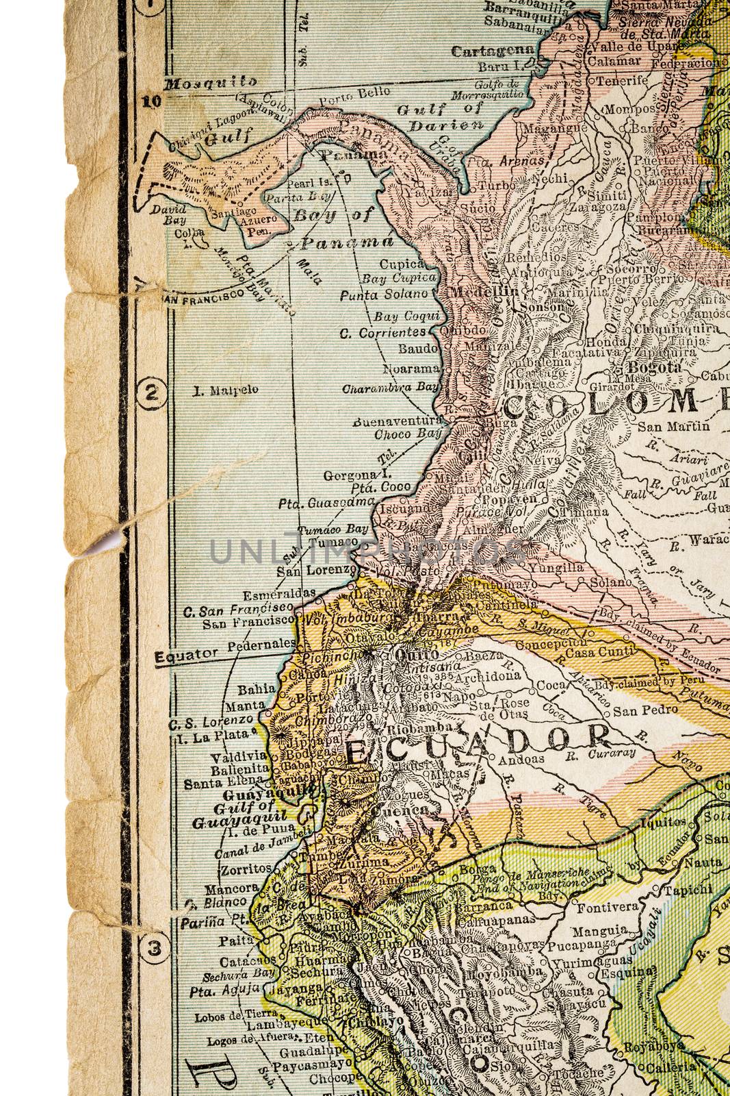 Colombia and Ecuador on vintage map by PixelsAway