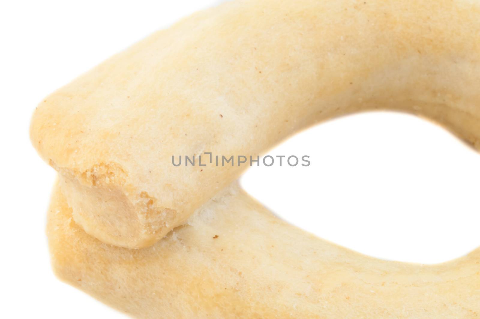 macro details of bagel in white background