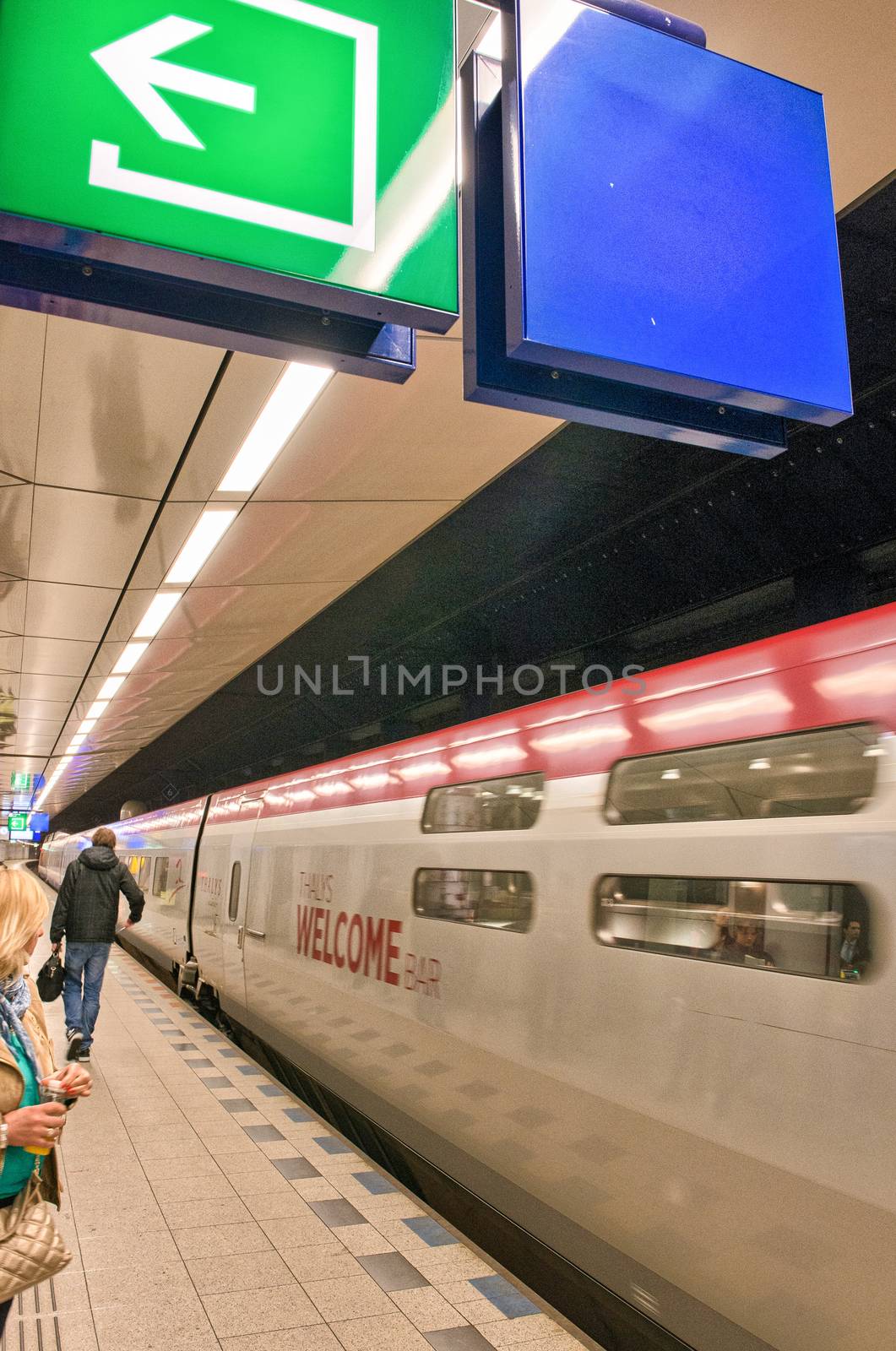 AMSTERDAM, APR 29: Hi speed train arrives in Airport Station, Ap by jovannig