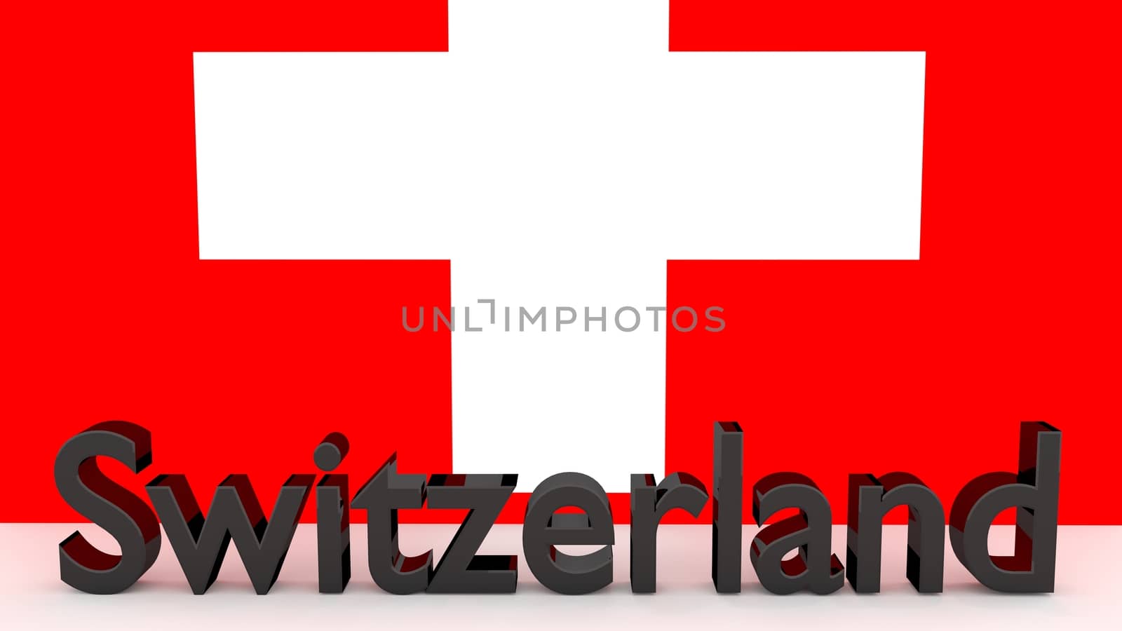 Writing Switzerland made of dark metal  in front of a swiss flag by MarkDw