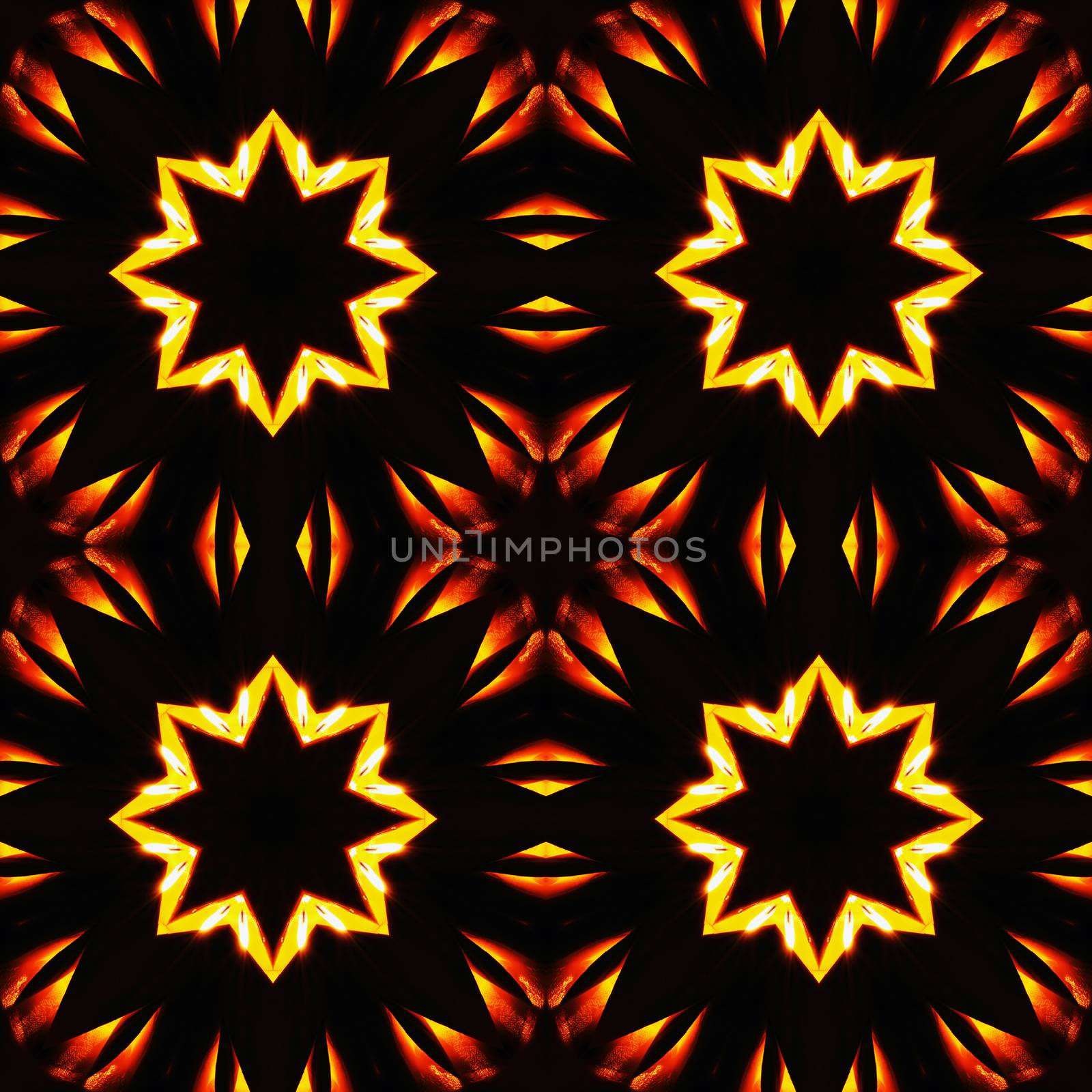 Abstract seamless pattern, fiery stars on a black background