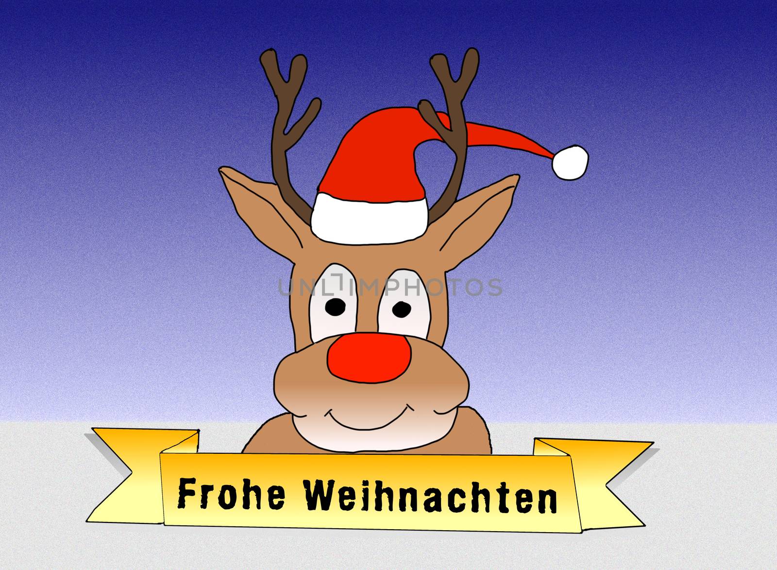 Illustration: Rudolph wishing Merry Christmas in german by gwolters