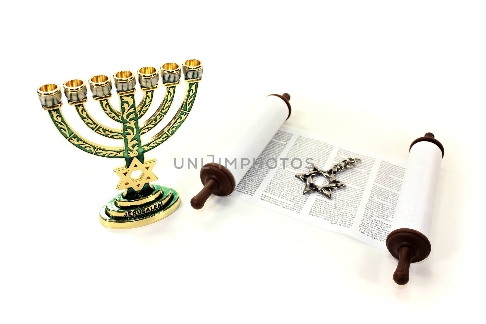 Torah scroll with menorah and Star of David by discovery