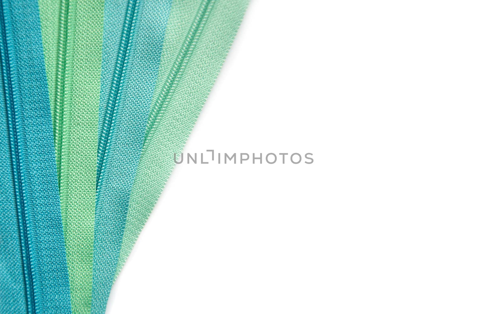 Clothing zipper pastel green and blue set isolated on white background