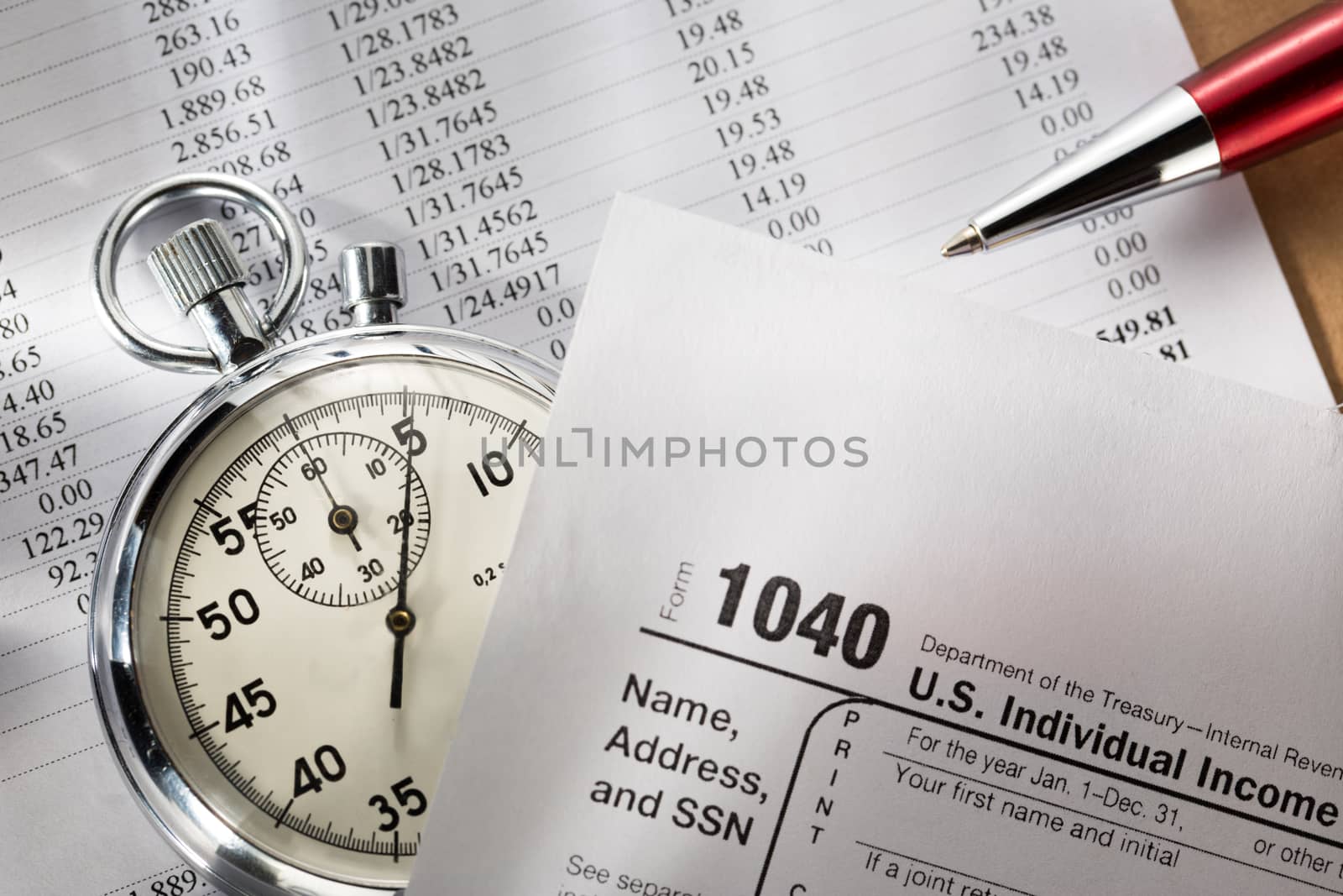 Tax form, operating budget and stopwatch by Garsya