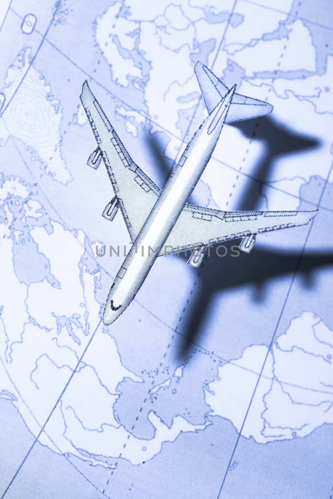 Airplane above the map in blue by Garsya