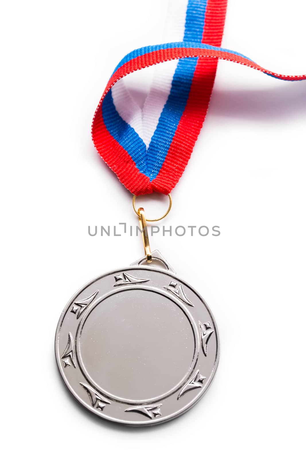 Metal medal with tricolor ribbon
