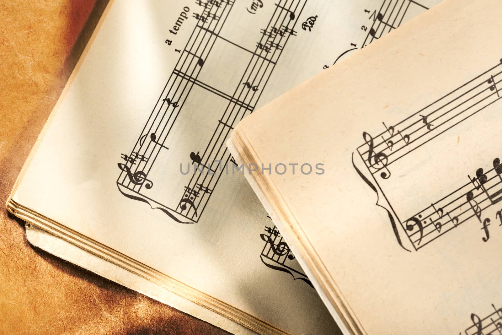 Music notes on paper background by Garsya
