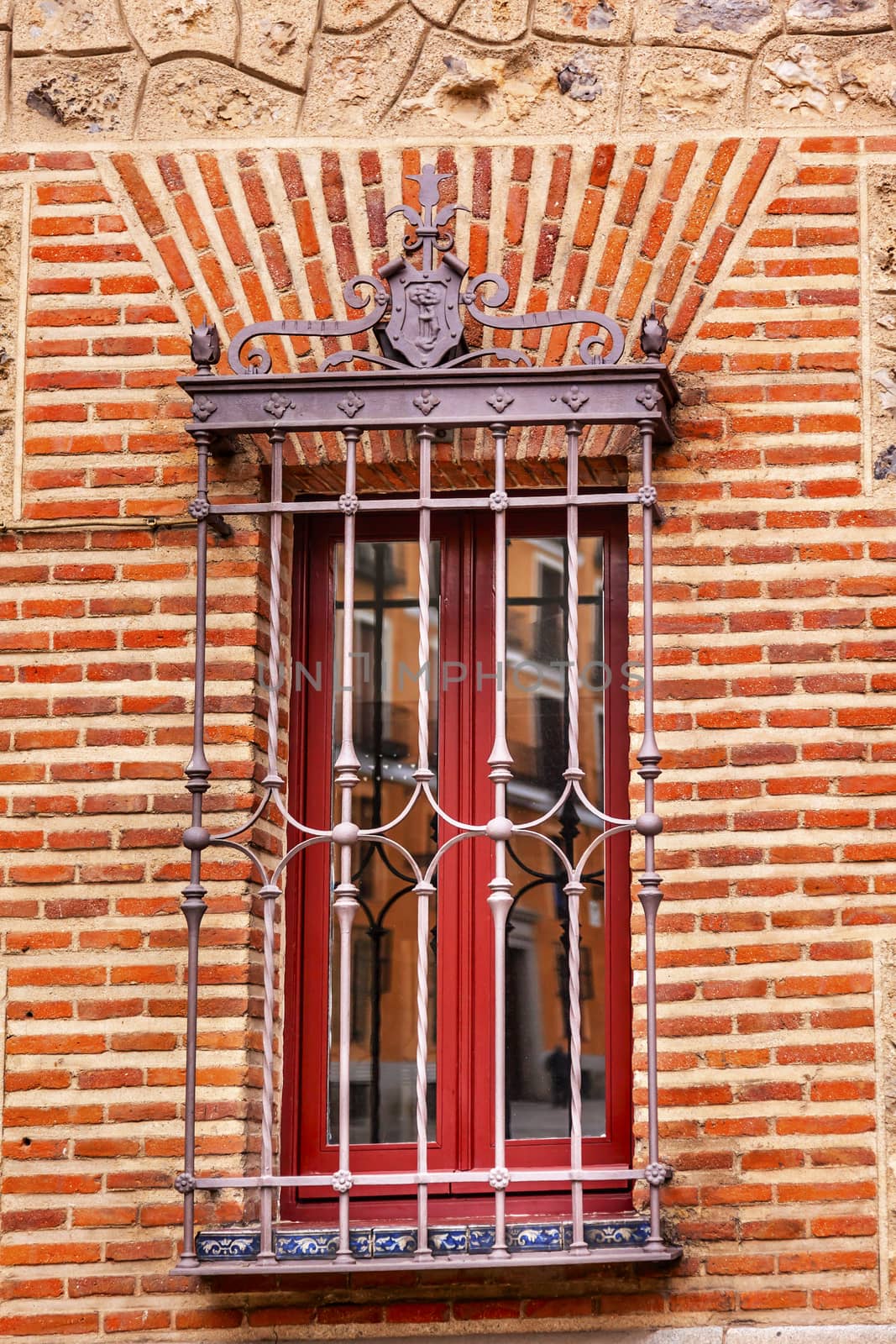 Window Bars Reflection Casa de Cisneros Plaza de la Villa, Madrid Spain. Former Town Hall of Madrid