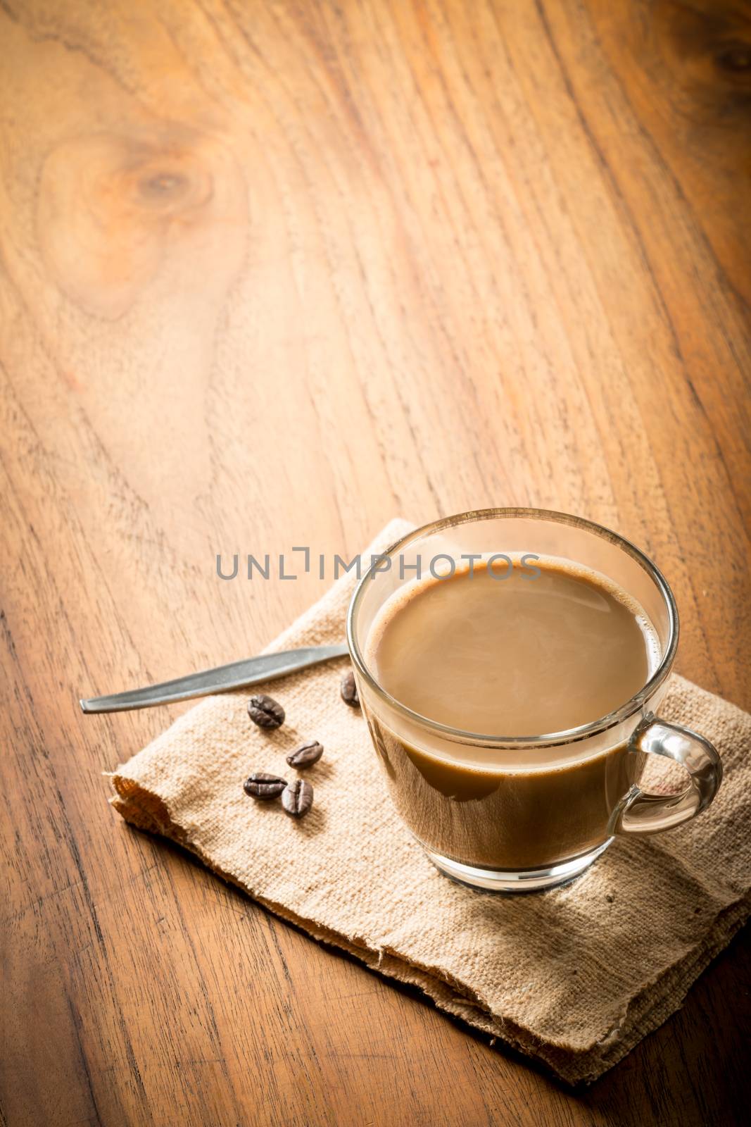 Coffee cup and coffee beans, vintage style