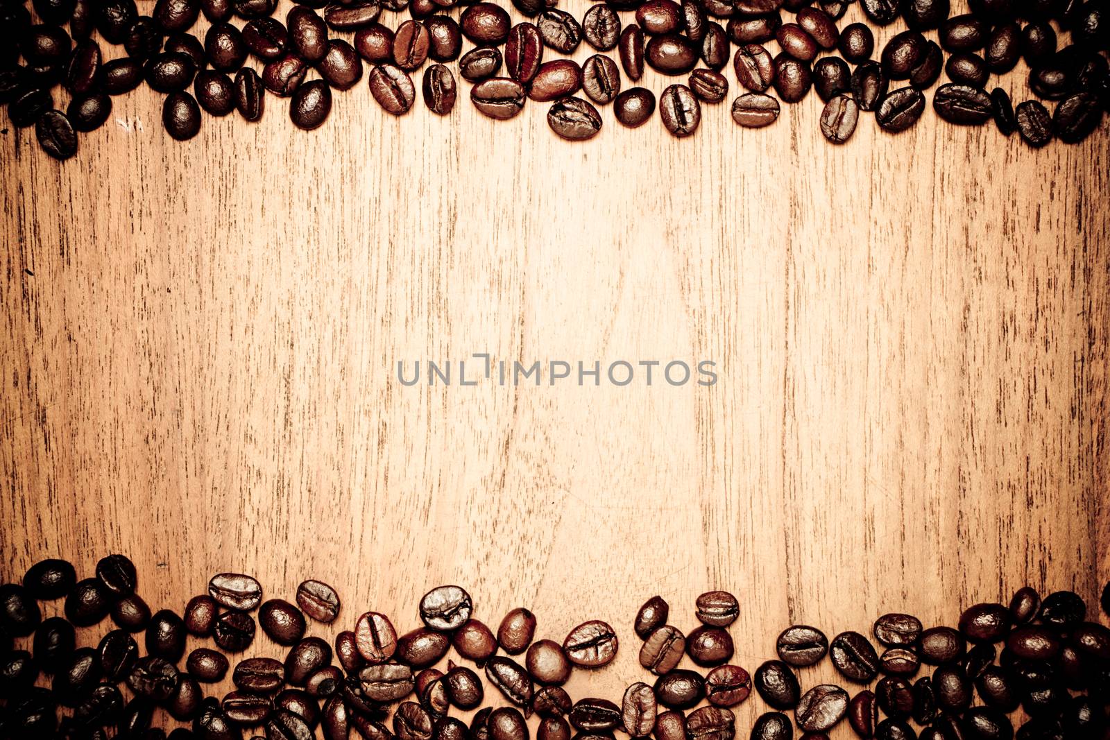 Coffee on teak wooden background, vintage
