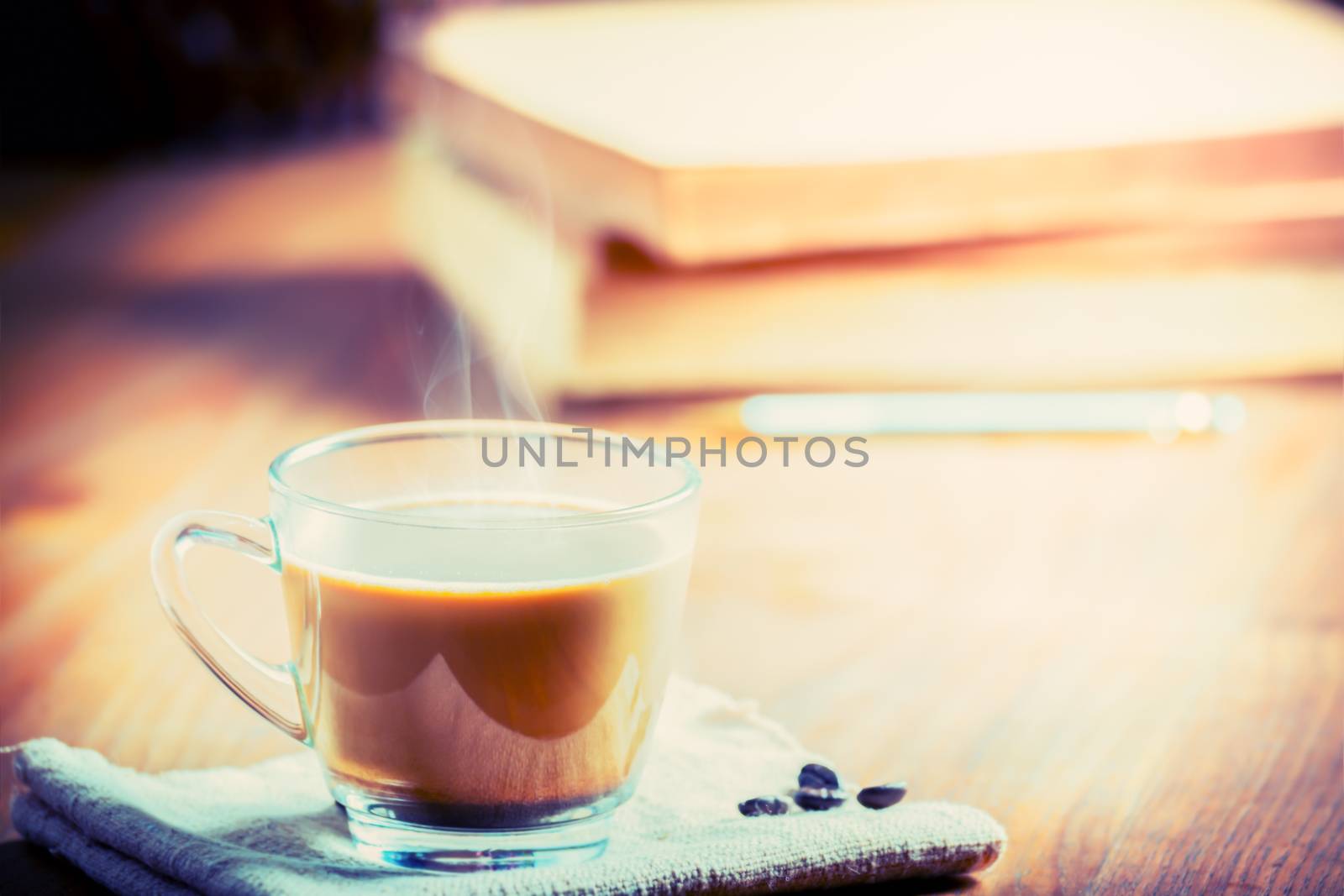 Coffee cup and coffee beans, vintage style