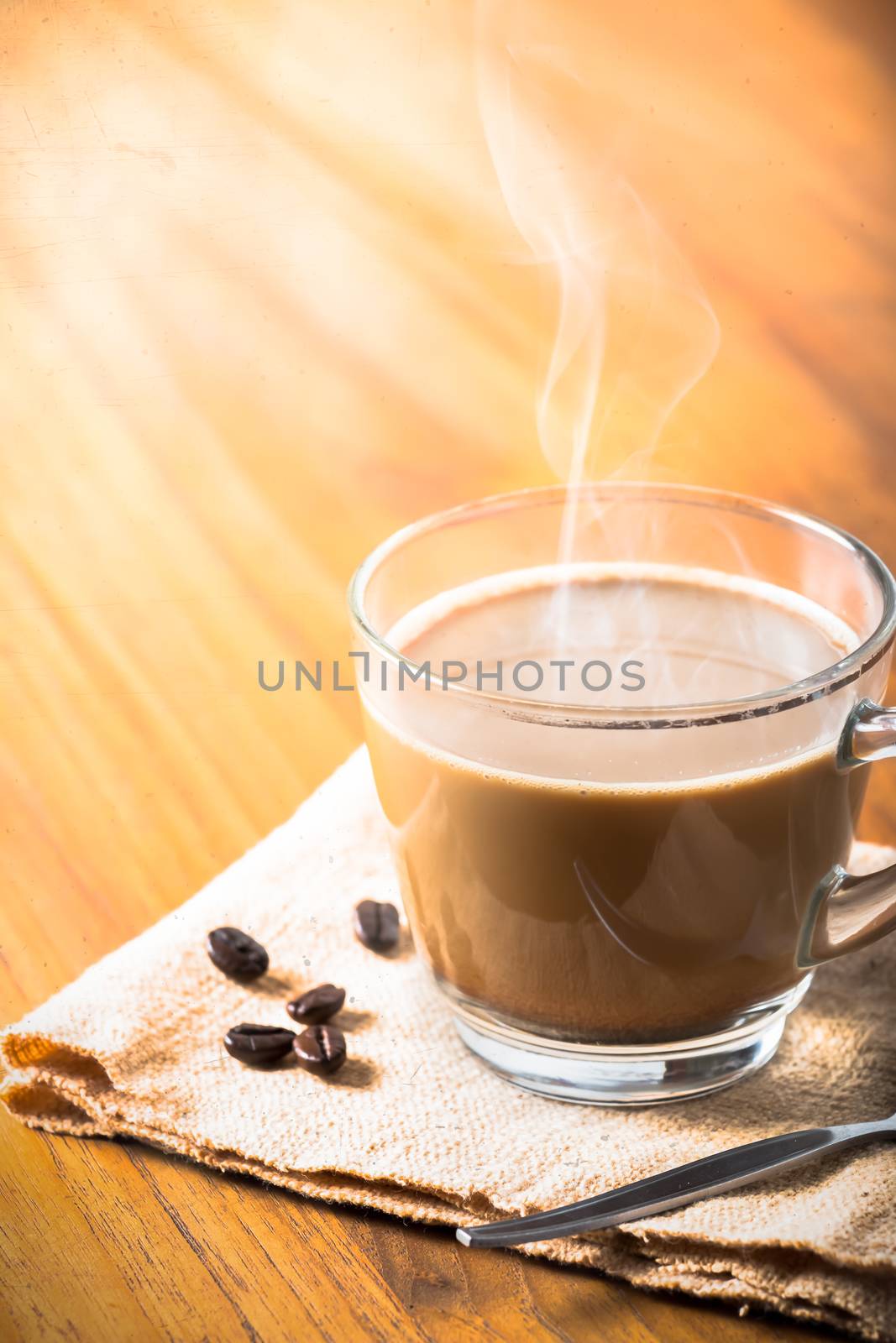 Coffee cup and coffee beans, vintage style