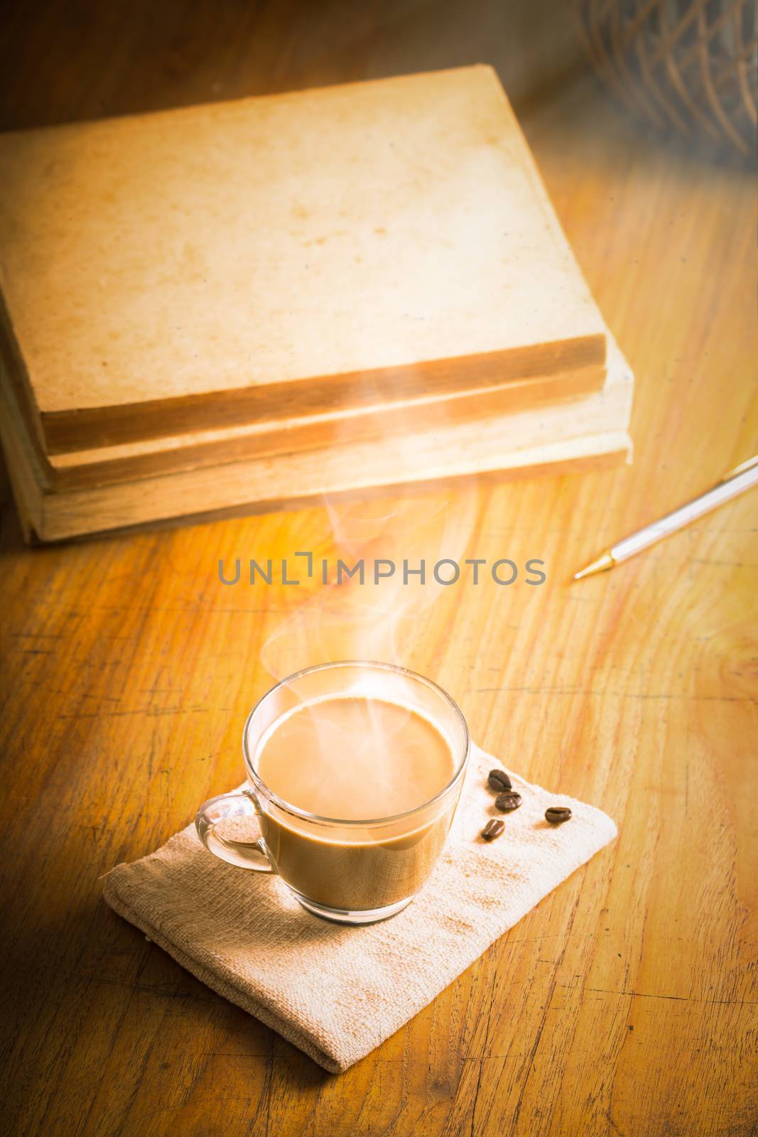 Coffee cup and coffee beans, vintage style