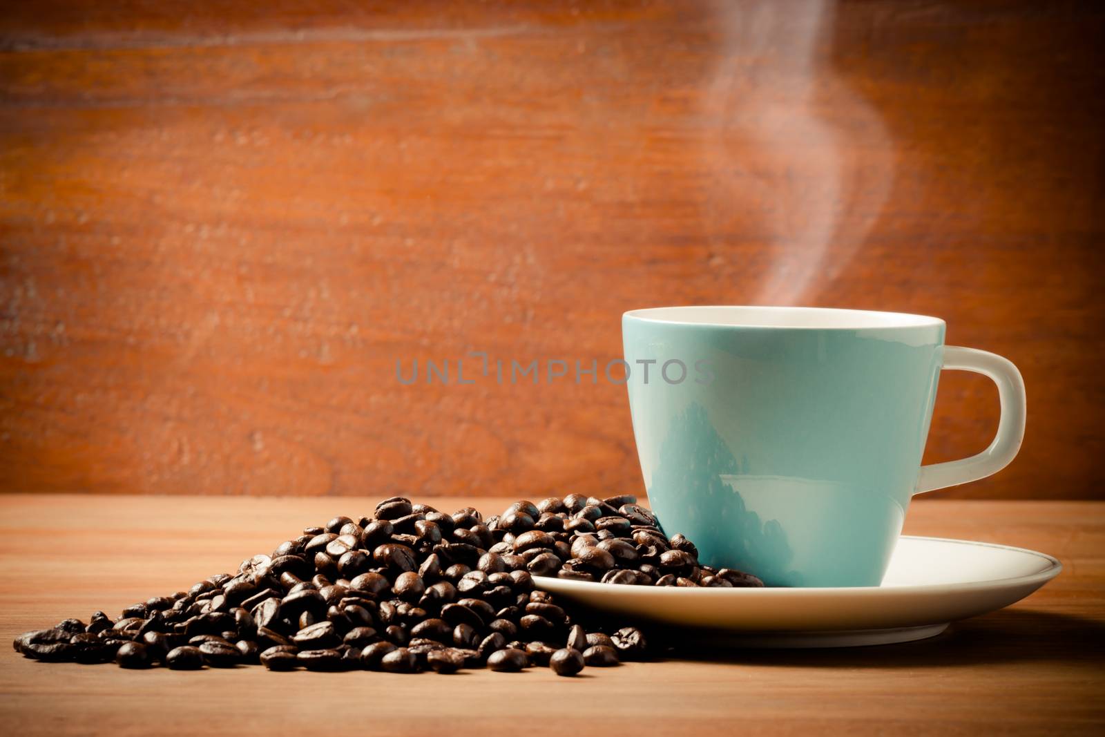 Coffee cup and coffee beans, vintage style