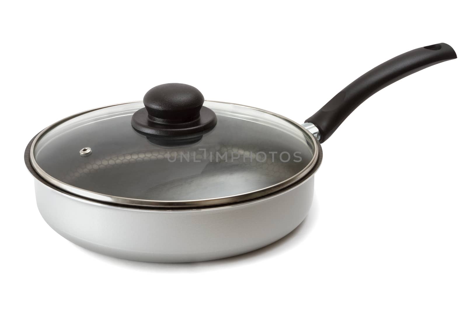 Frying pan with lid isolated on white background