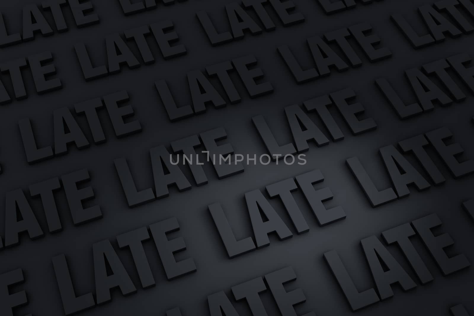 A dark background filled with the word "LATE".