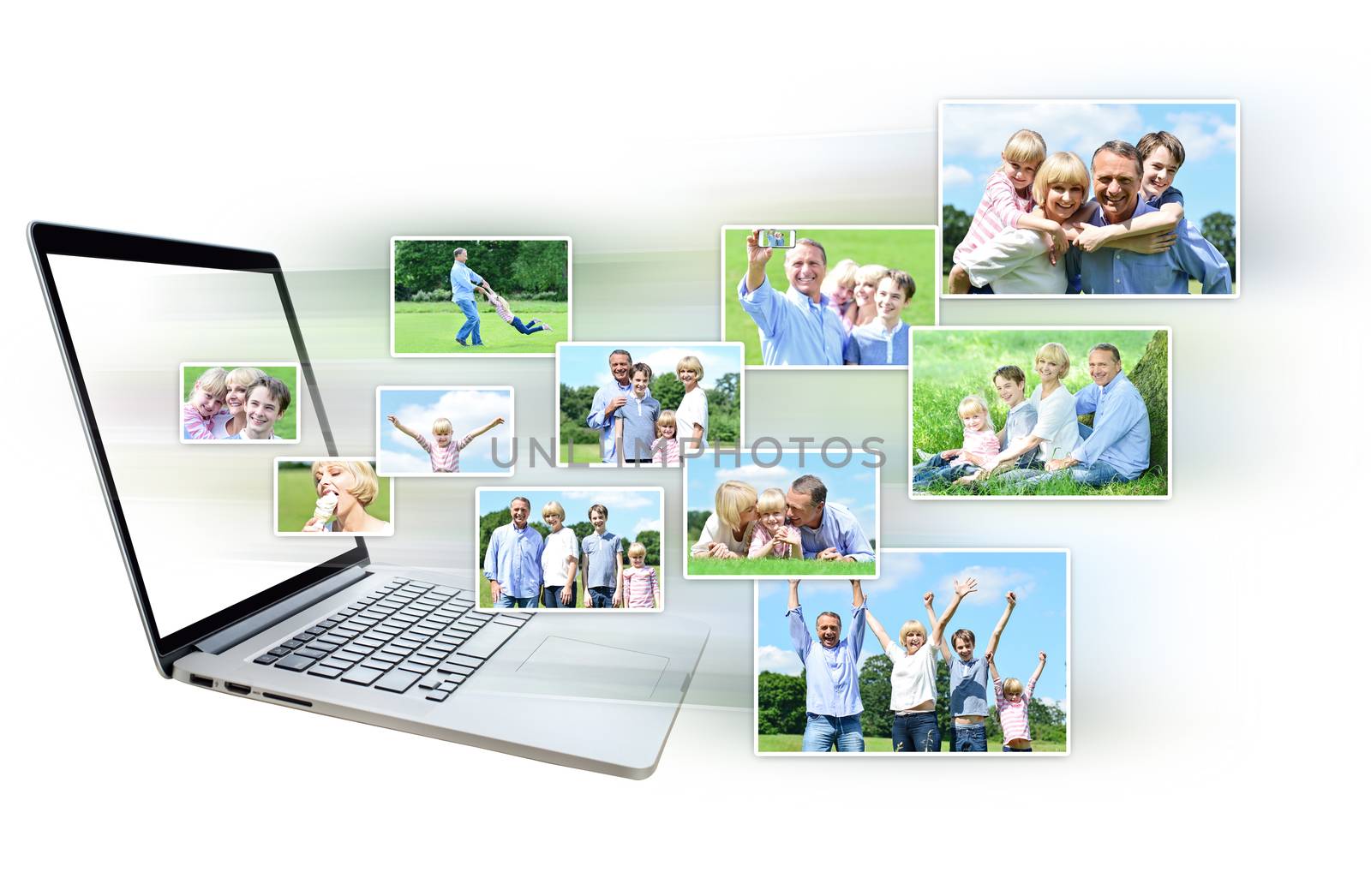 Collage of images out from laptop by stockyimages